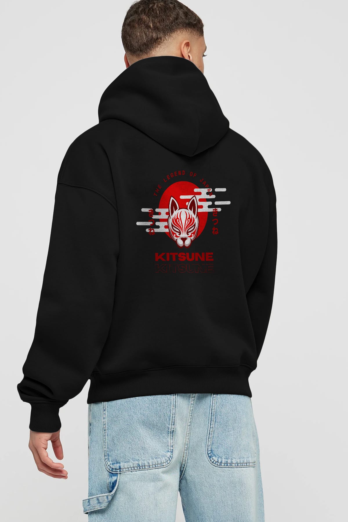 Kitsune Mask Arka Baskılı Oversize Hoodie Kapüşonlu Sweatshirt Erkek Kadın Unisex