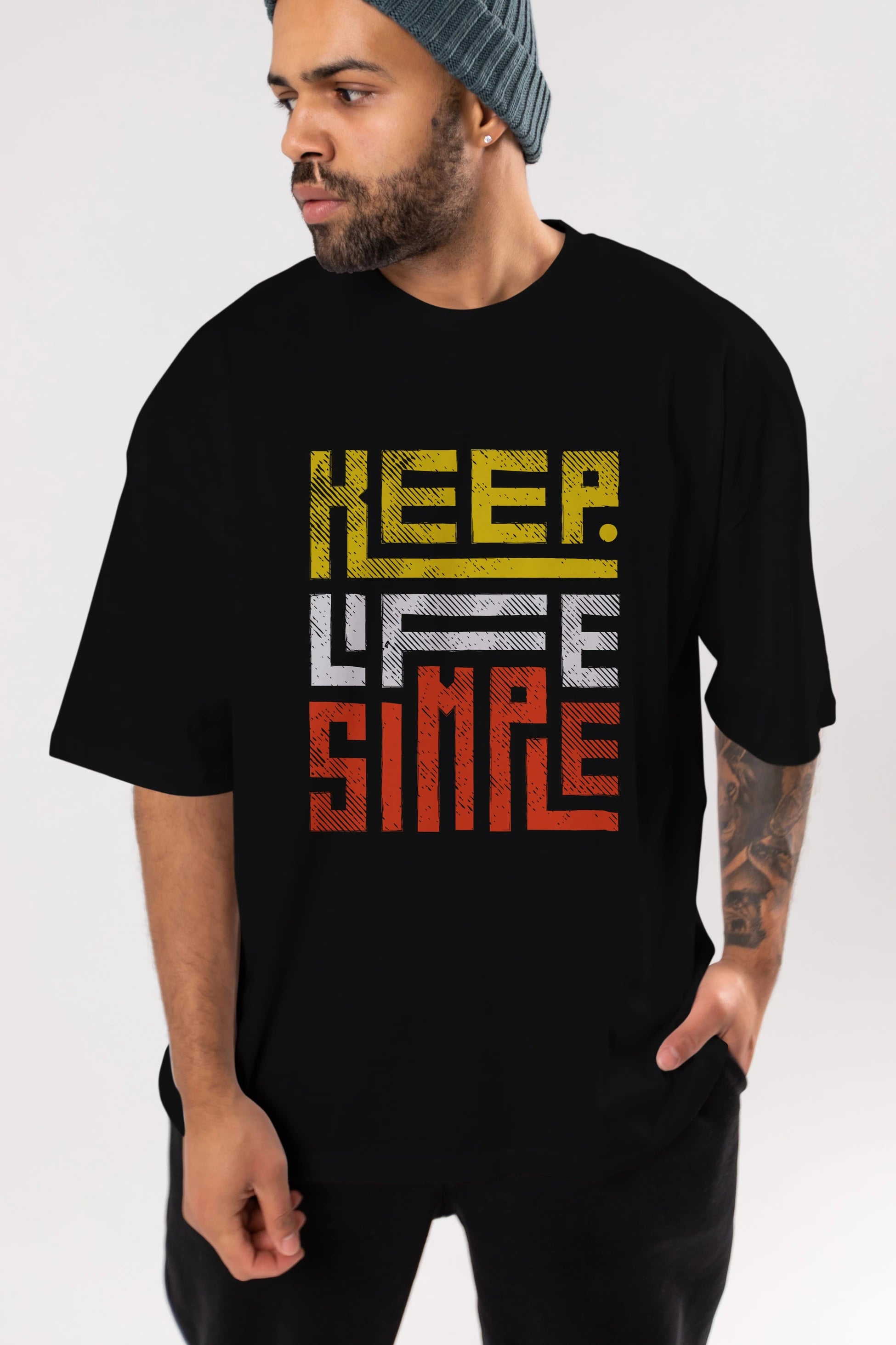 Keep Life Simple Yazılı Ön Baskılı Oversize t-shirt Erkek Kadın Unisex