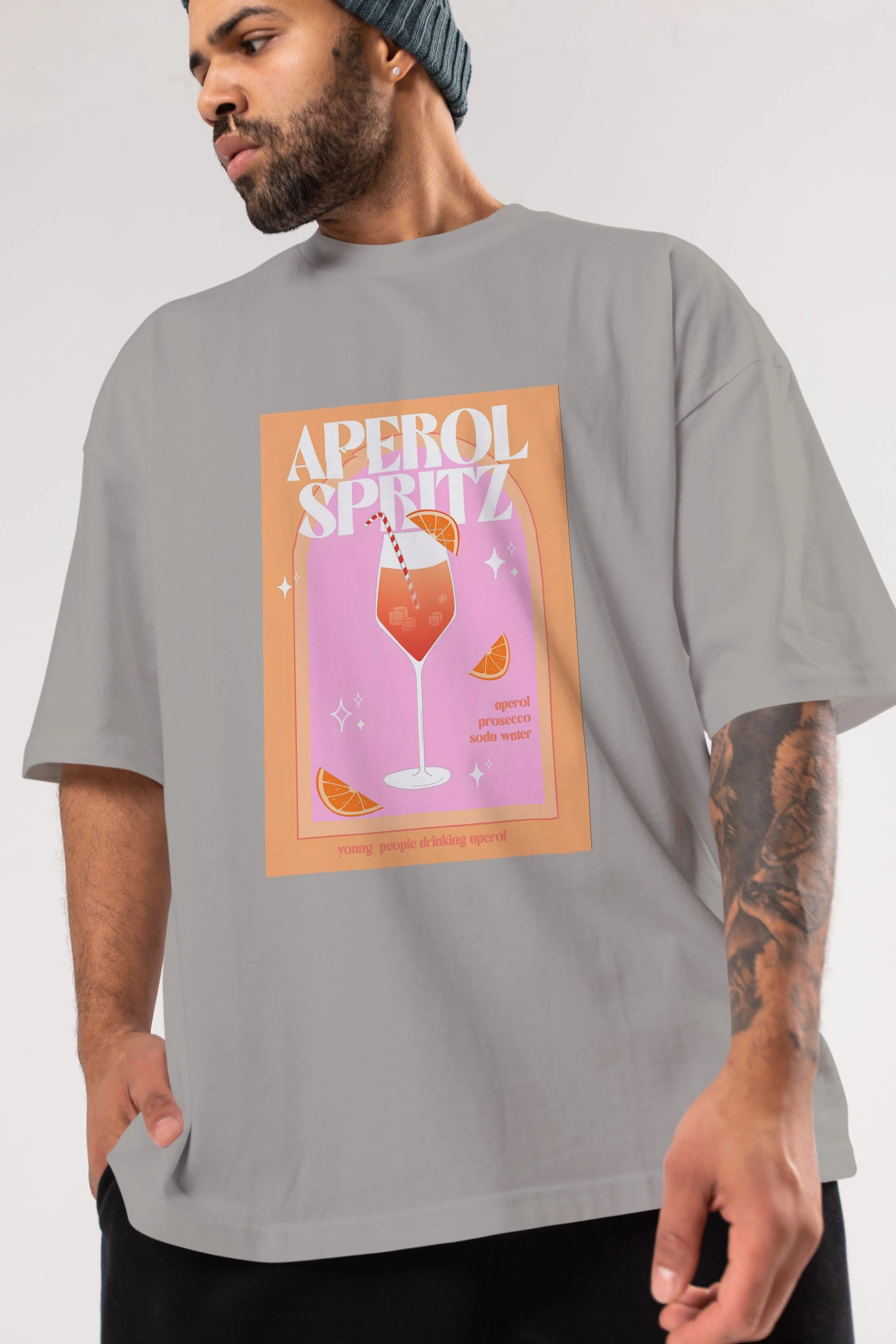 Aperol Spritz 2 Ön Baskılı Oversize t-shirt Erkek Kadın Unisex %100 Pamuk Bisiklet Yaka tişort