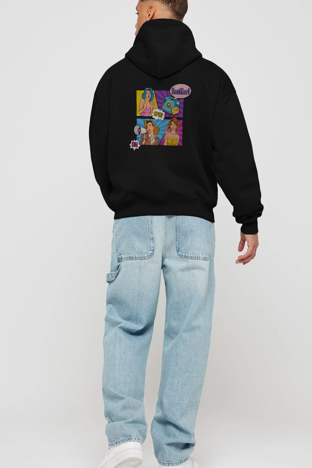 Hello OMG Arka Baskılı Oversize Hoodie Kapüşonlu Sweatshirt Erkek Kadın Unisex