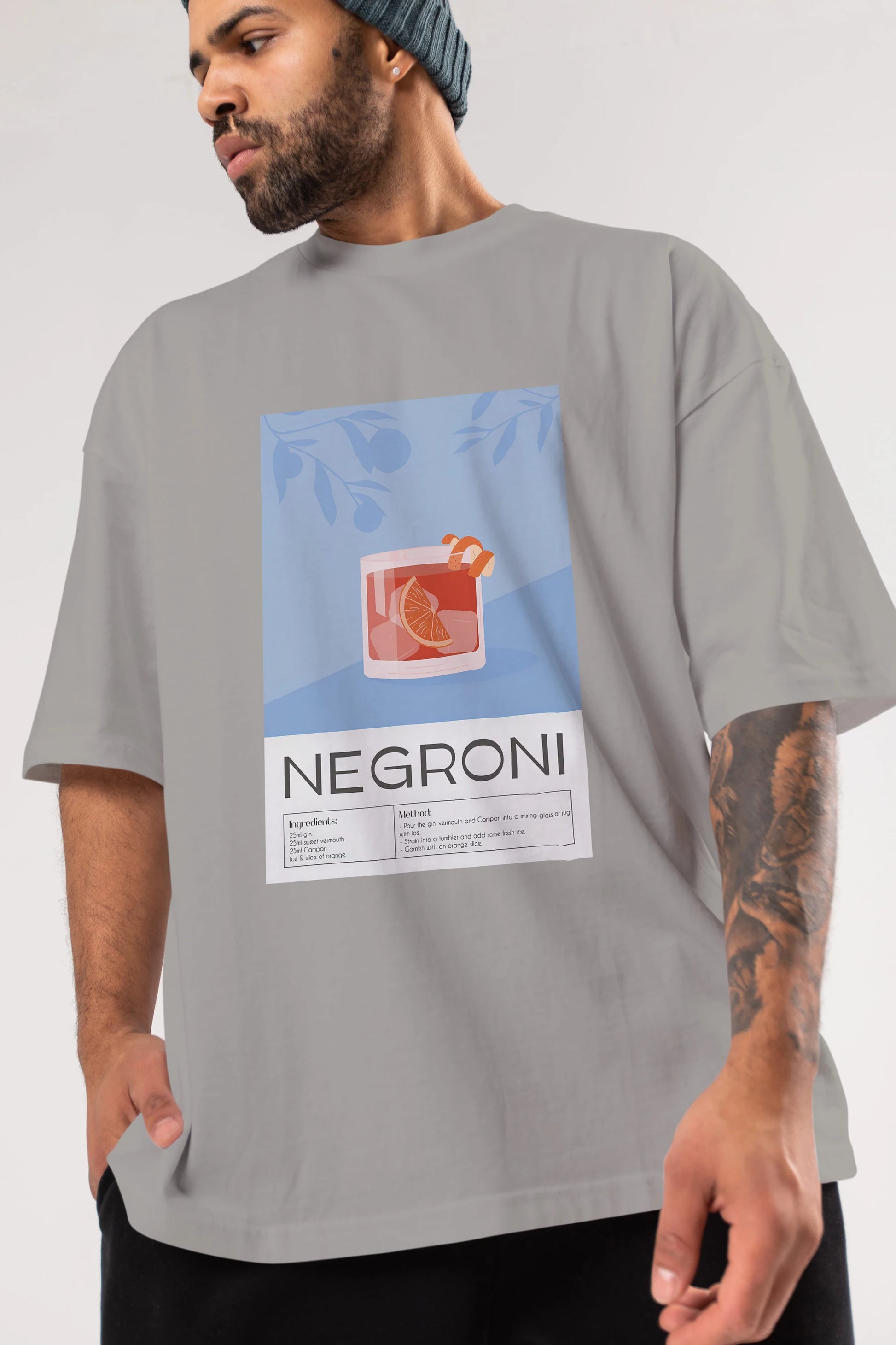 Negroni Ön Baskılı Oversize t-shirt Erkek Kadın Unisex %100 Pamuk Bisiklet Yaka tişort