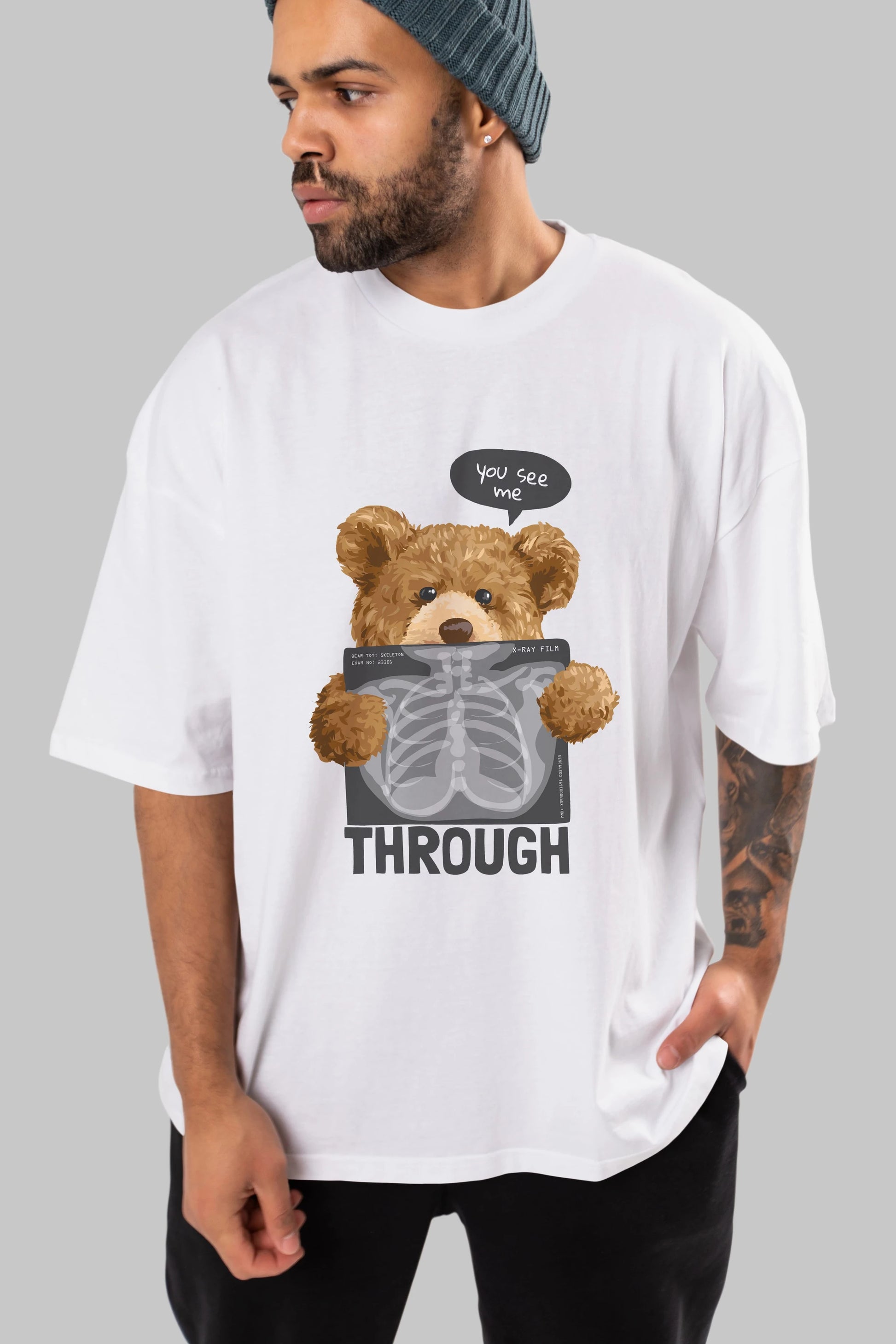 Teddy Bear Trough Ön Baskılı Oversize t-shirt Erkek Kadın Unisex %100 Pamuk