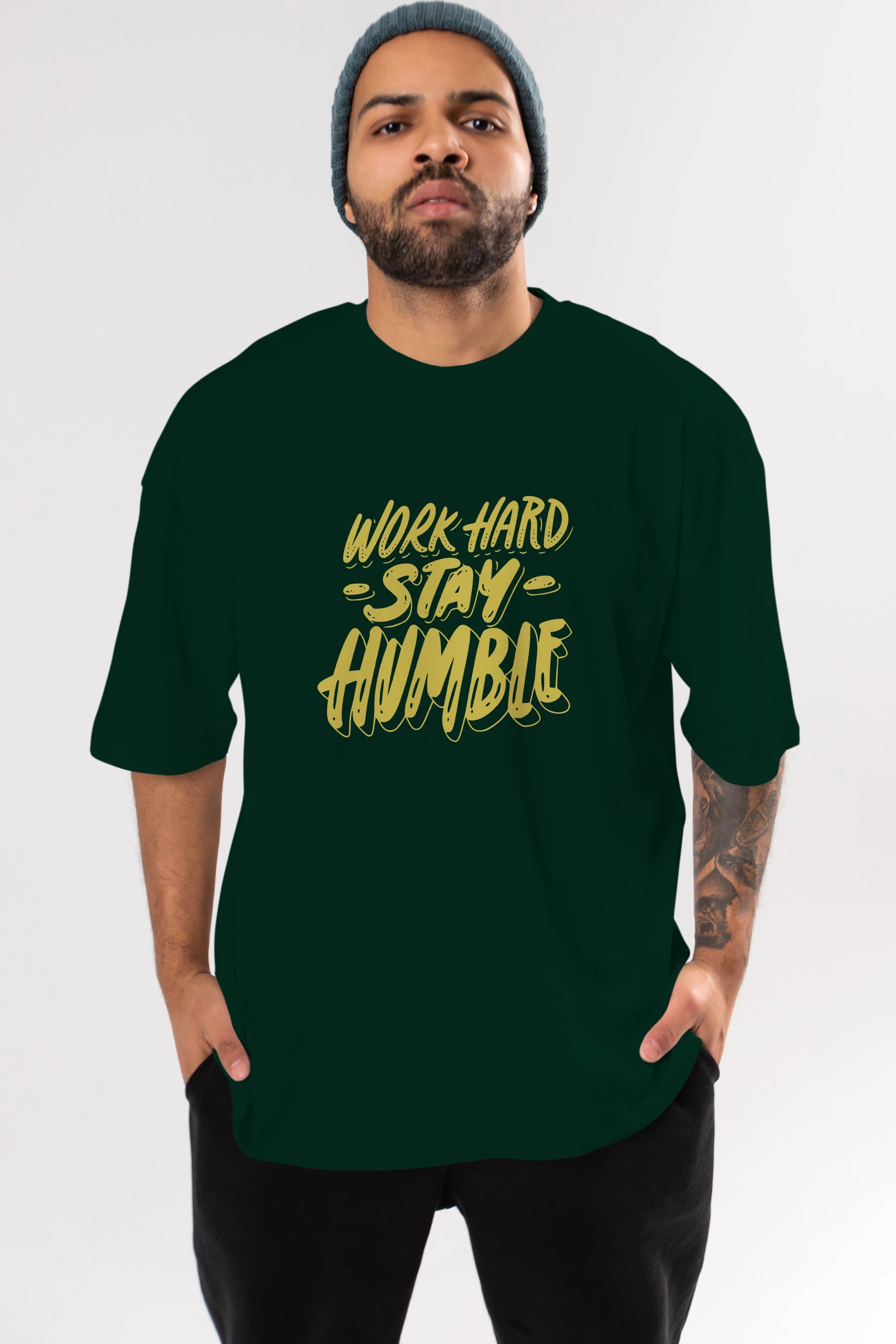 Word Hard Yazılı Ön Baskılı Oversize t-shirt Erkek Kadın Unisex