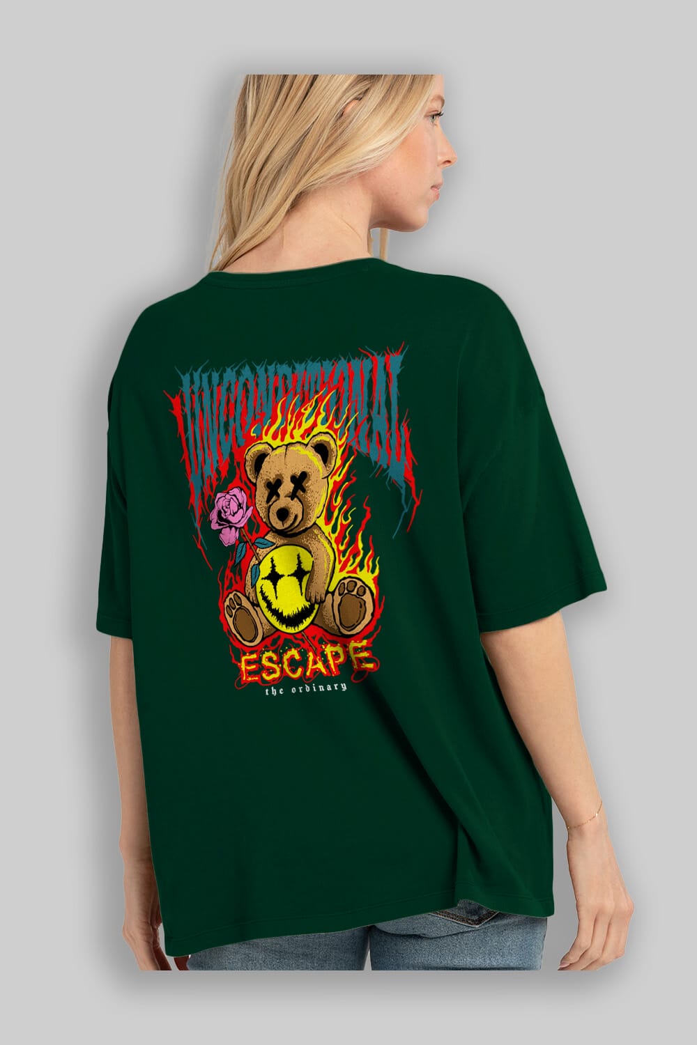 Escape Bear Arka Baskılı Oversize t-shirt Erkek Kadın Unisex