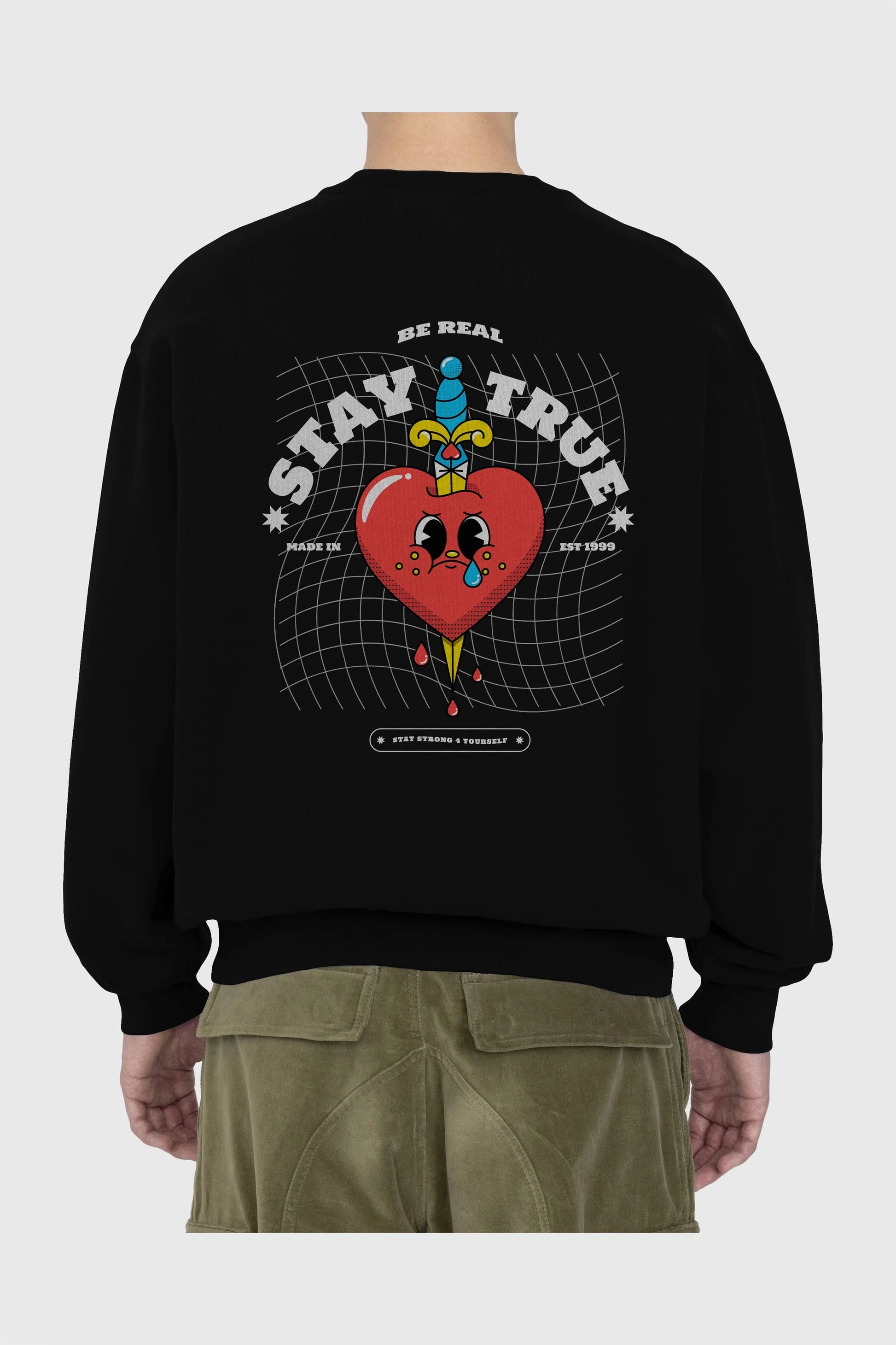 Stay True Arka Baskılı Oversize Sweatshirt Erkek Kadın Unisex