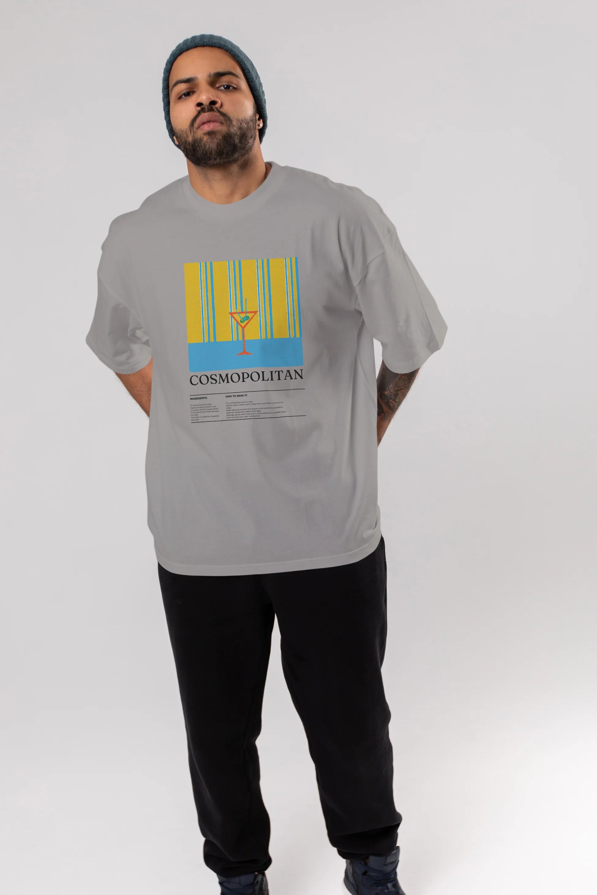 Cosmopolitan Kokteyl Ön Baskılı Oversize t-shirt Erkek Kadın %100 Pamuk Bisiklet Yaka tişort