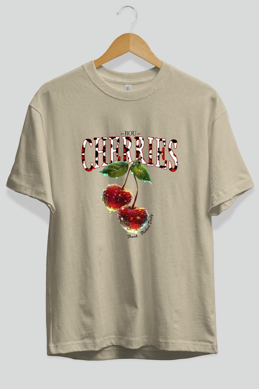 Cherry Cherries 7 Ön Baskılı Oversize t-shirt Erkek Kadın Pamuk Bisiklet Yaka tişort