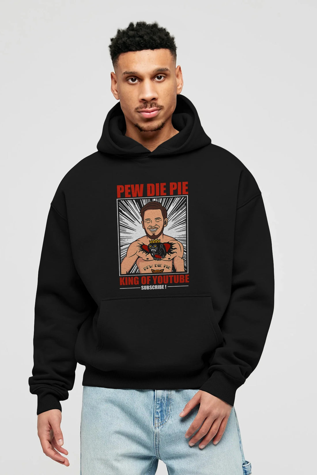 Pew Die Pie Fighter Ön Baskılı Hoodie Oversize Kapüşonlu Sweatshirt Erkek Kadın Unisex