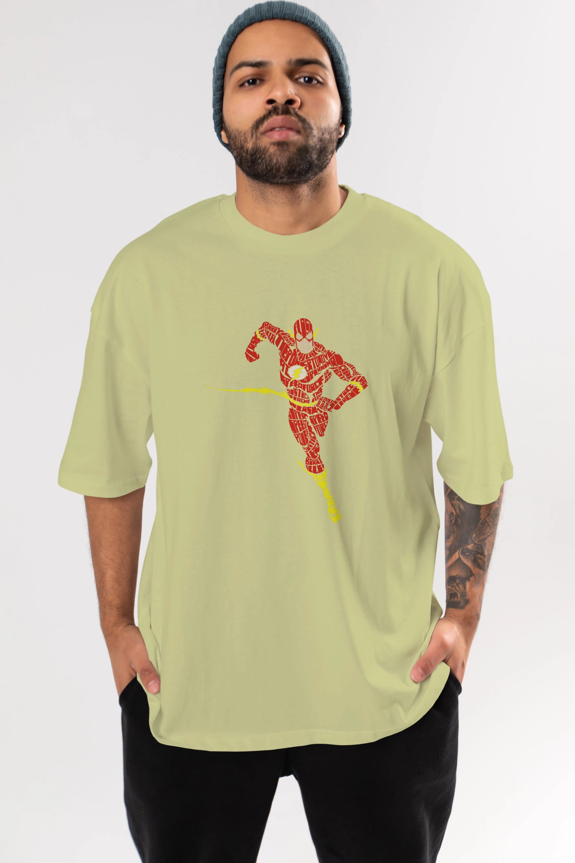 The Flash Ön Baskılı Oversize t-shirt %100 pamuk Erkek Kadın Unisex