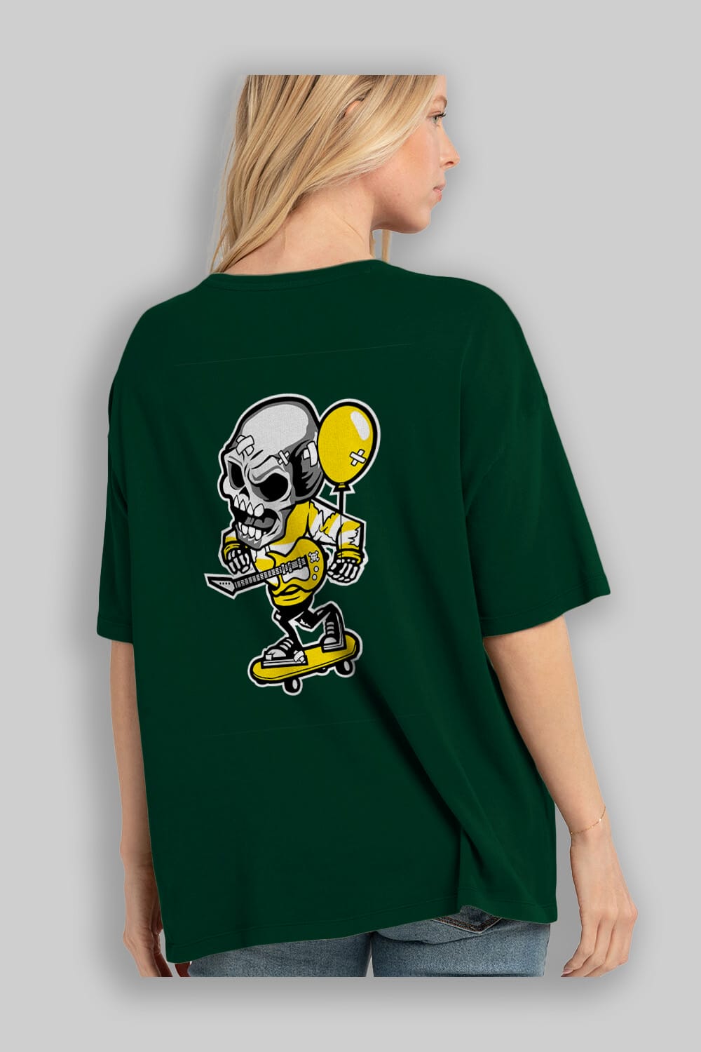 Skull Skater Arka Baskılı Oversize t-shirt Erkek Kadın Unisex %100 Pamuk tişort
