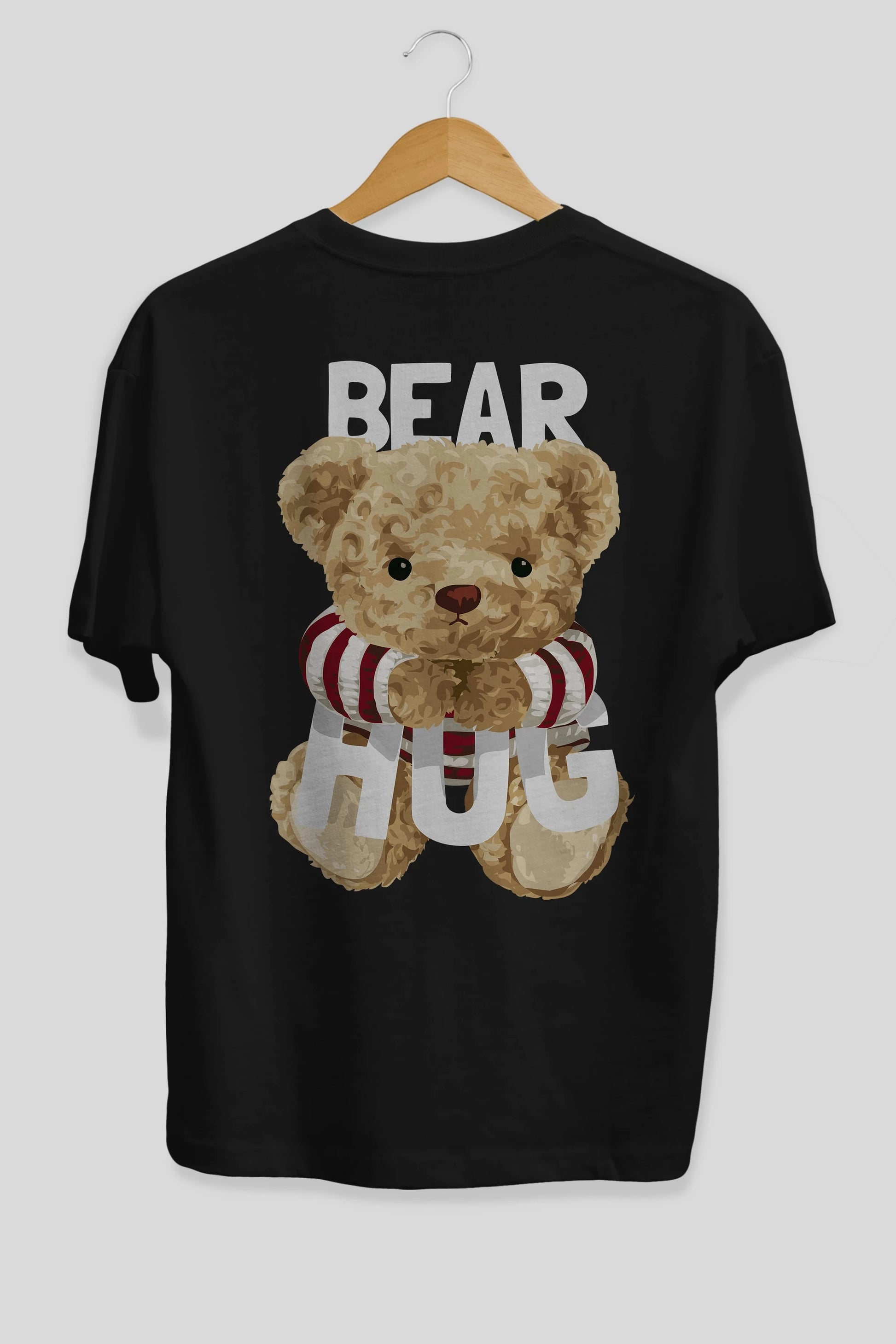 Teddy Bear Hug Arka Baskılı Oversize t-shirt Erkek Kadın Unisex %100 Pamuk