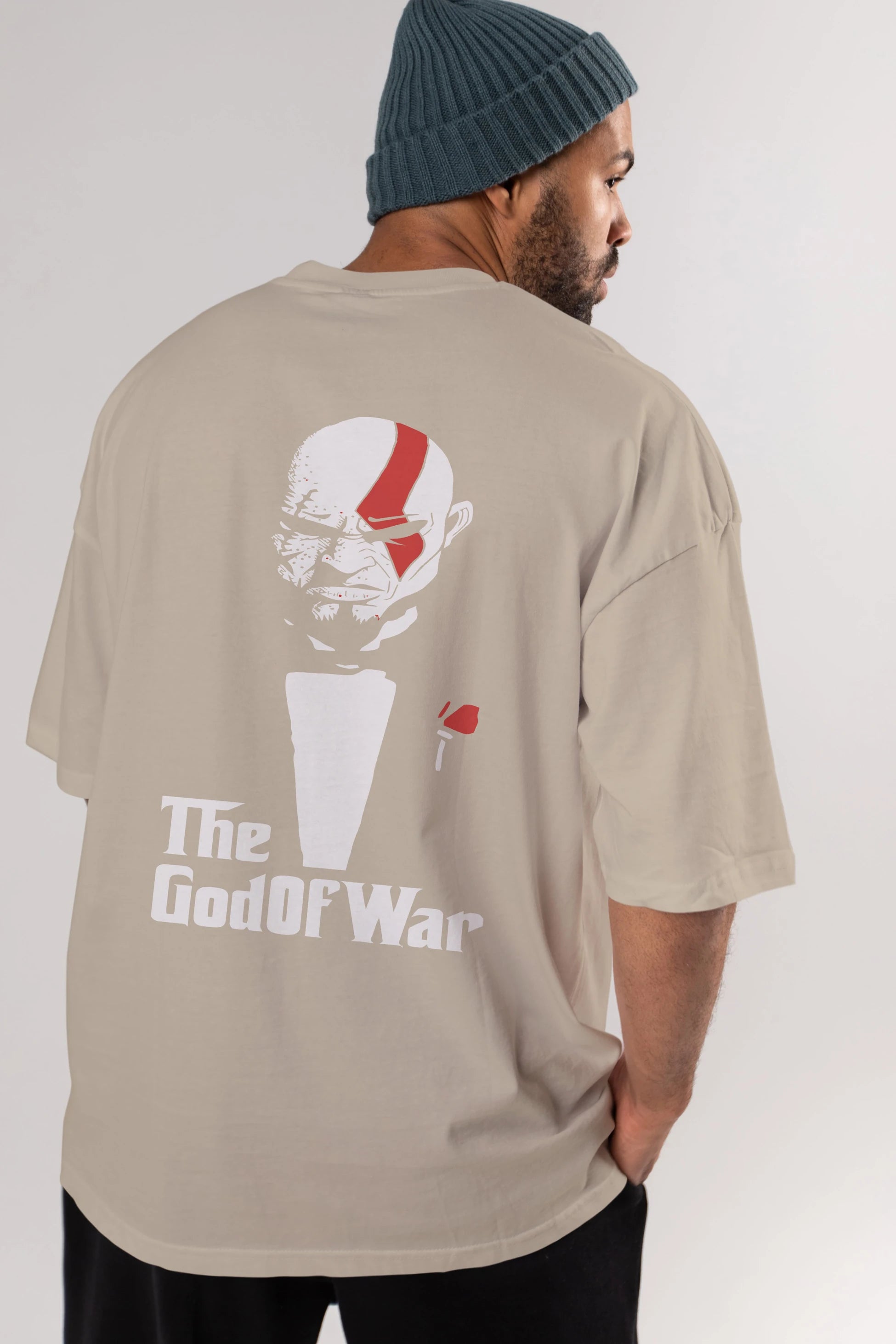 The God of War Arka Baskılı Oversize t-shirt Erkek Kadın Unisex %100 Pamuk Bisiklet Yaka tişort