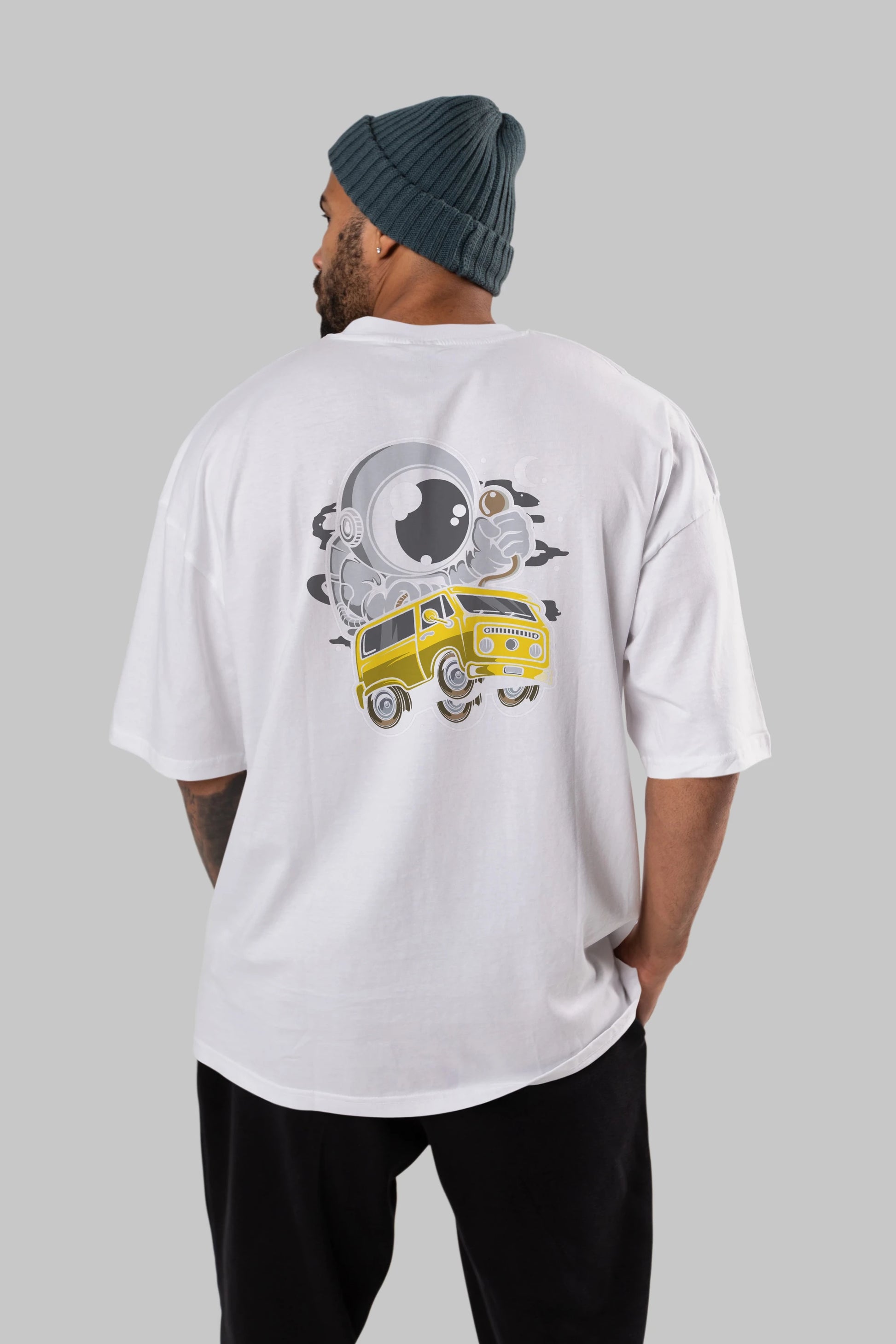 Astronaut Car Racer Arka Baskılı Oversize t-shirt Erkek Kadın Unisex