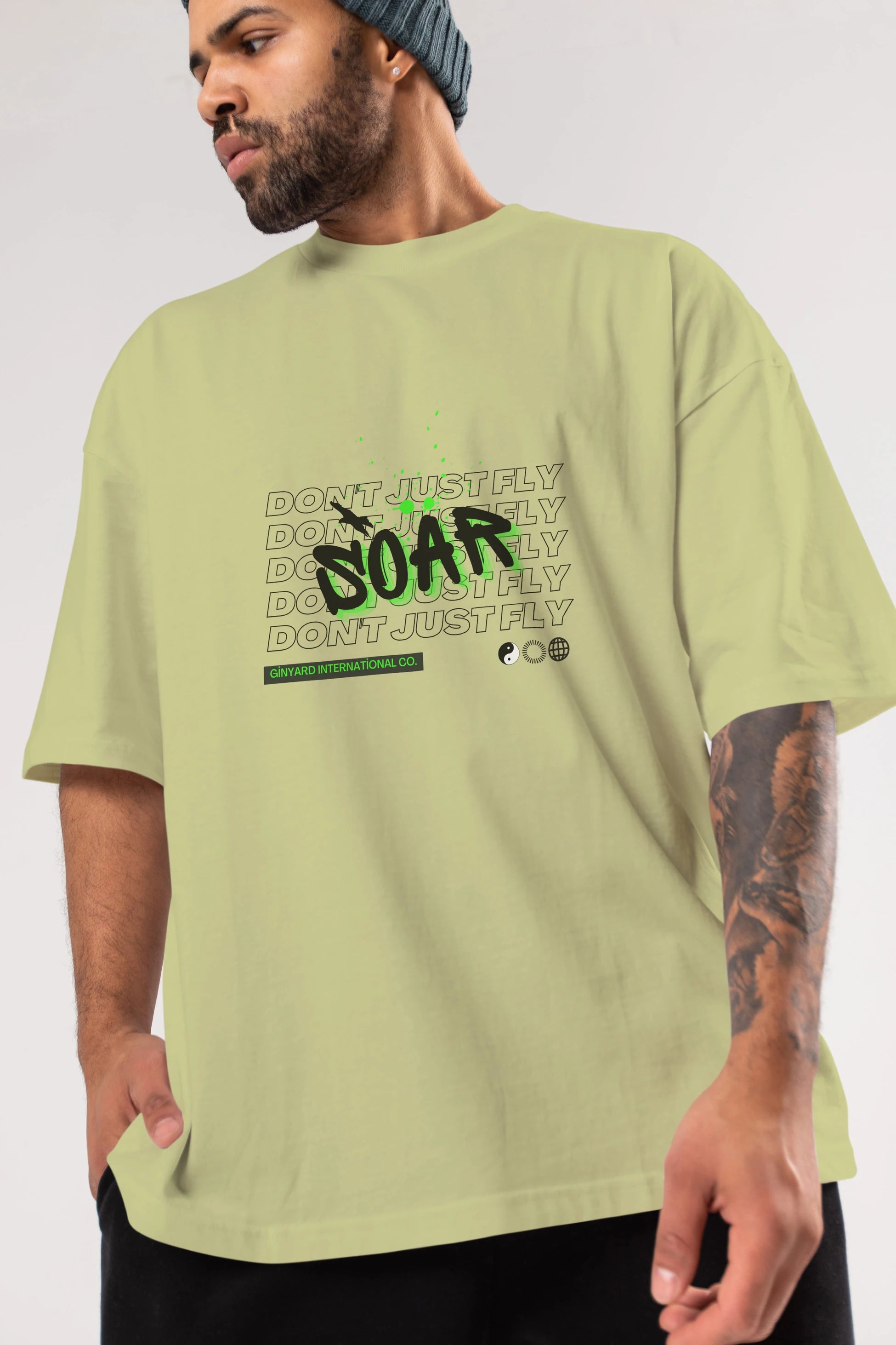 Soar Dont Just Fly Yazılı Ön Baskılı Oversize t-shirt Erkek Kadın Unisex