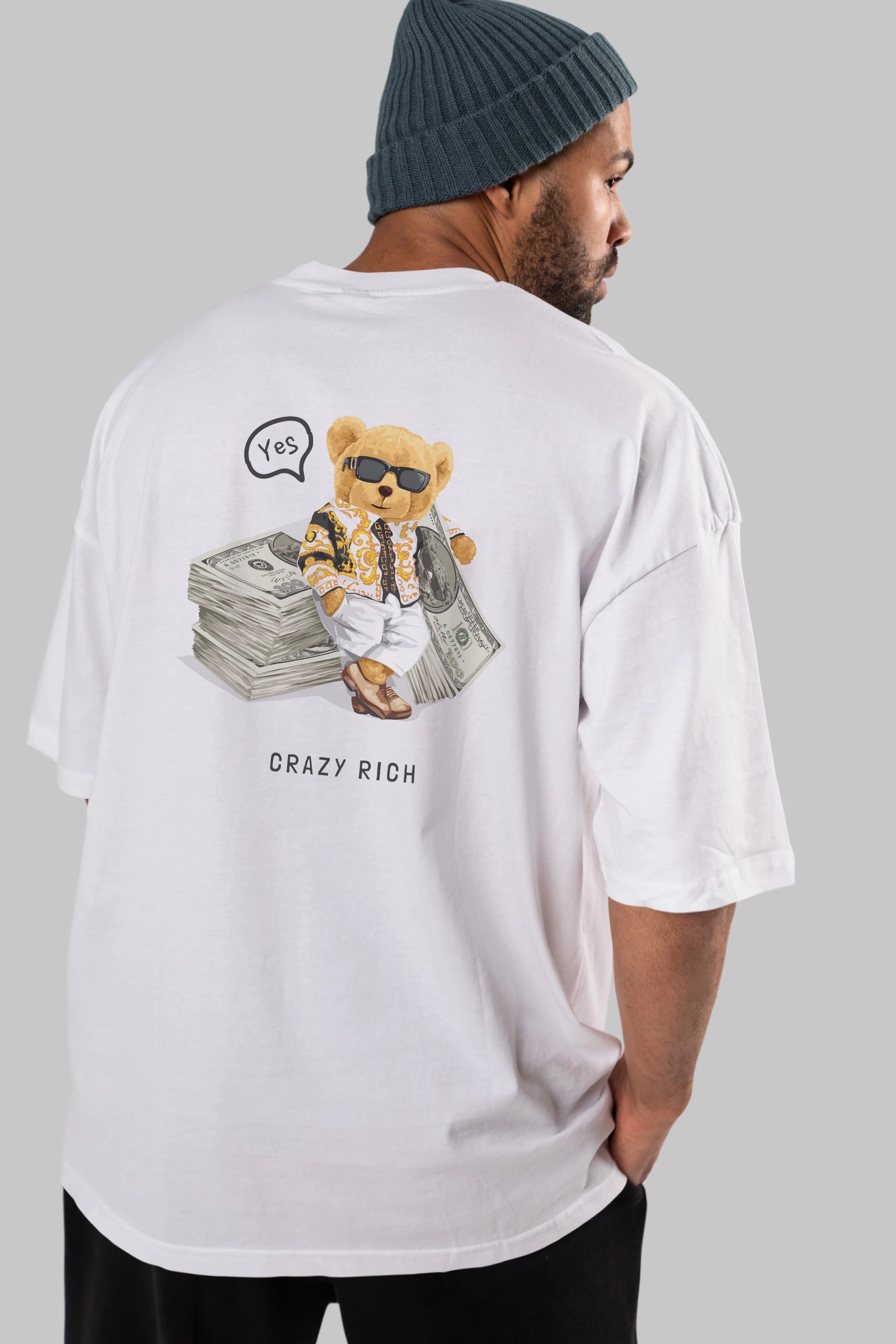 Teddy Bear Crazy Rich Arka Baskılı Oversize t-shirt Erkek Kadın Unisex %100 Pamuk