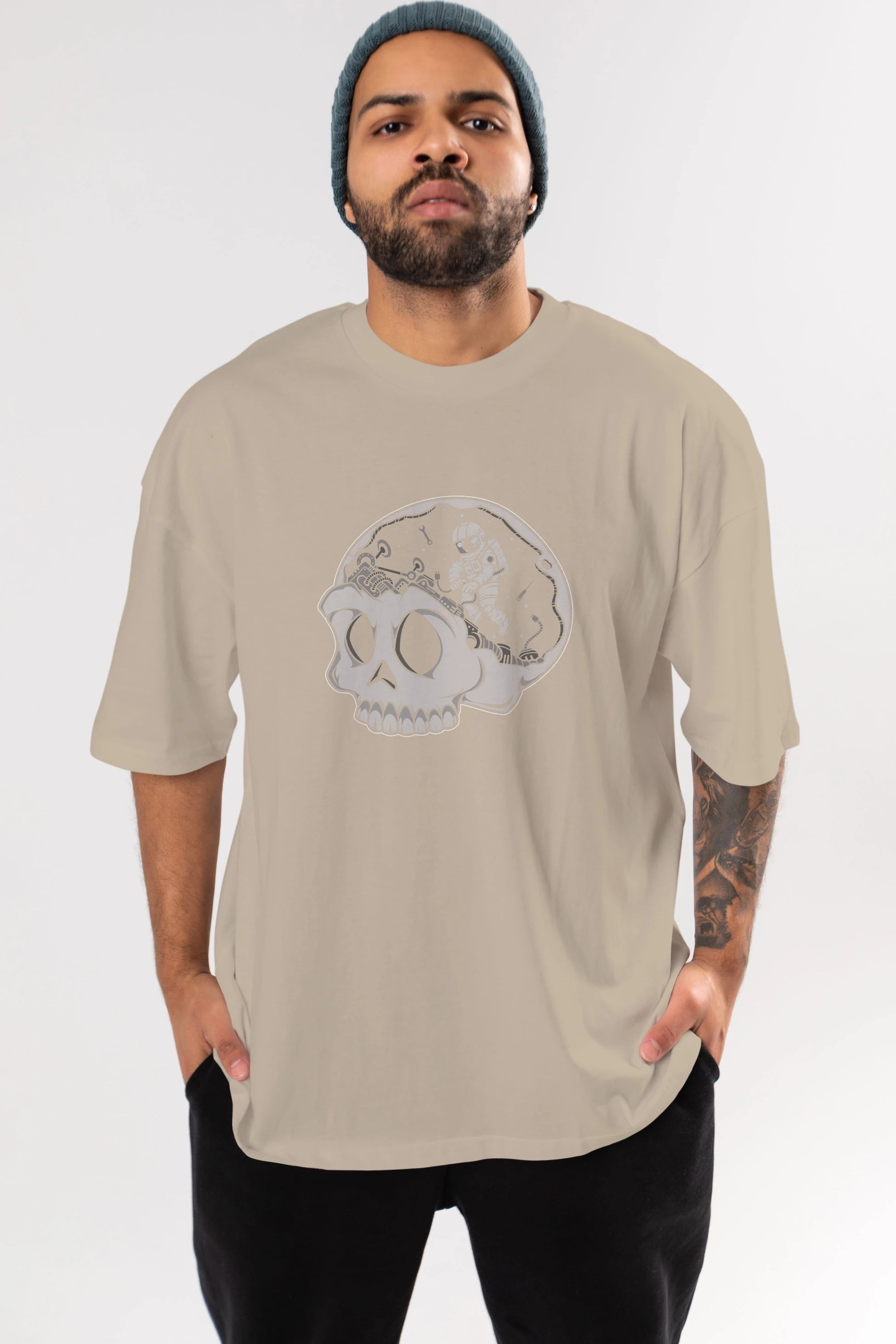 Astronaut Skull Brain Ön Baskılı Oversize t-shirt Erkek Kadın Unisex