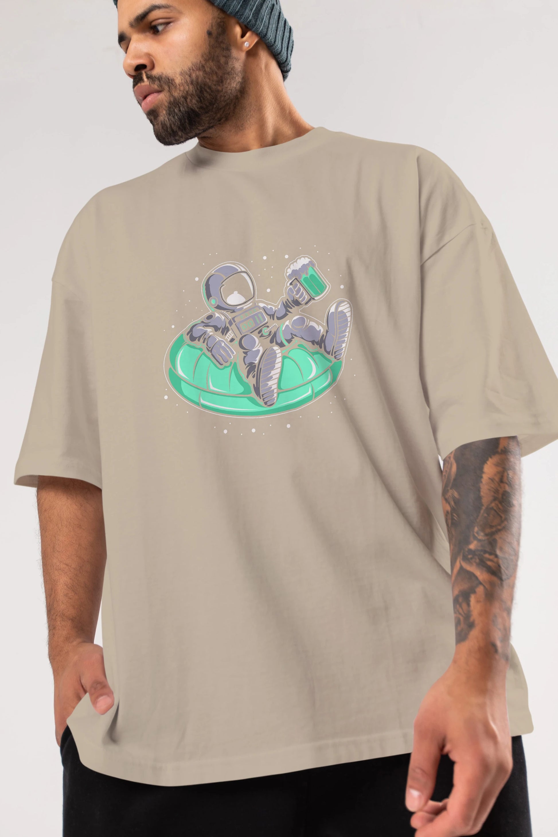 Astronaut Pool Float Ön Baskılı Oversize t-shirt Erkek Kadın Unisex