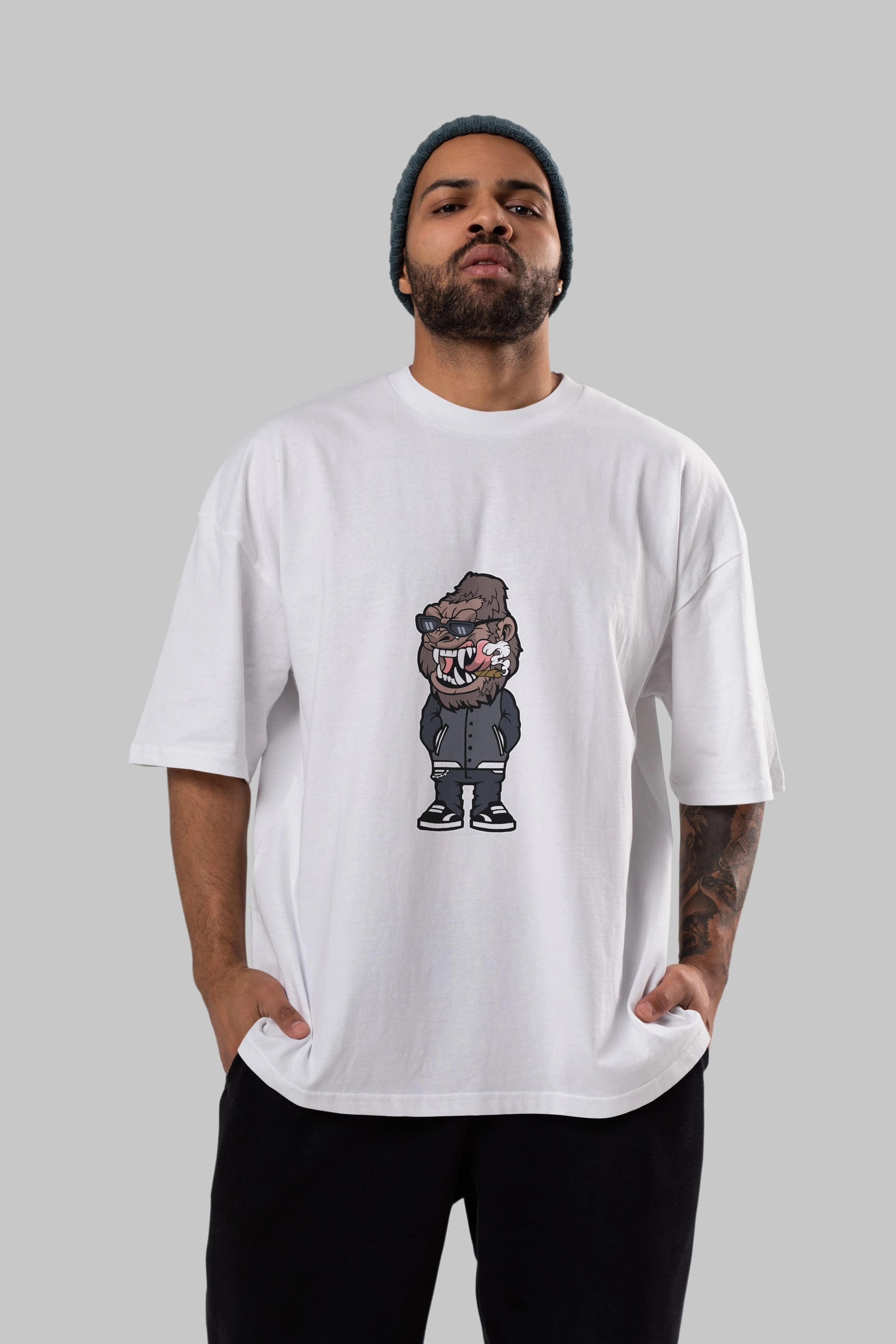 Gorilla Street Style Ön Baskılı Oversize t-shirt Erkek Kadın Unisex %100 Pamuk tişort