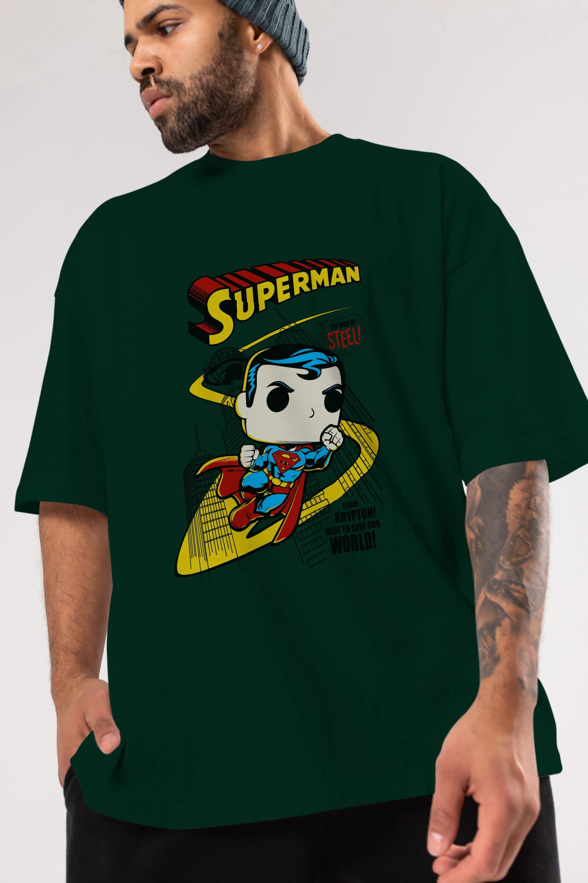 Superman (2) Ön Baskılı Oversize t-shirt Erkek Kadın Unisex %100 Pamuk Bisiklet Yaka tişort