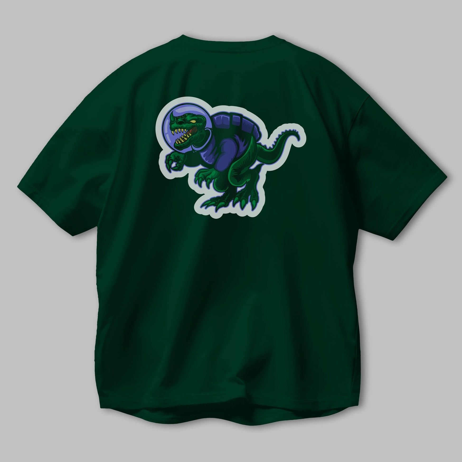 Space Dino Sticker Arka Baskılı Oversize t-shirt Erkek Kadın Unisex