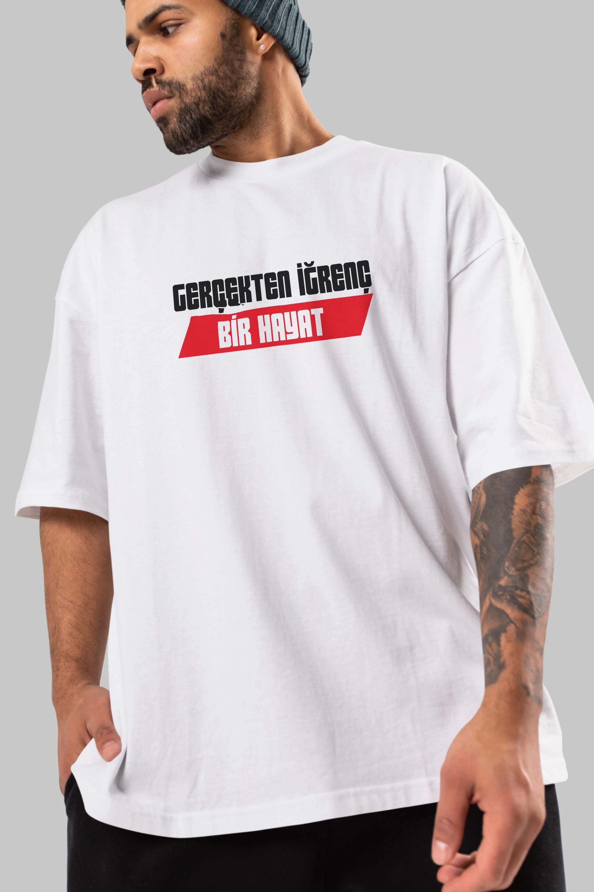 Gerçekte İğrenç Bir Hayat2 Ön Baskılı Oversize t-shirt %100 pamuk Erkek Kadın Unisex