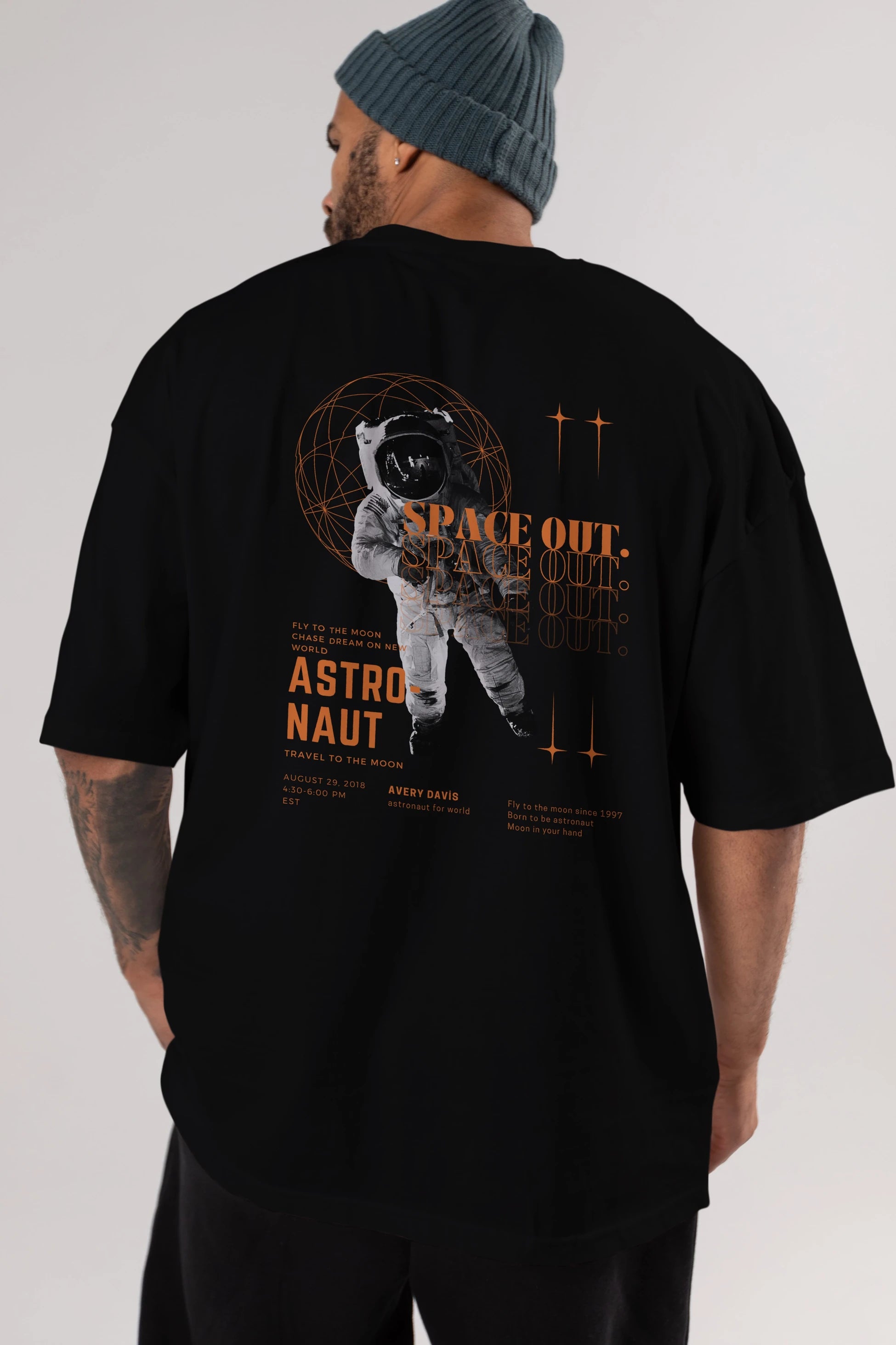 Astronaut Space Out Yazılı Arka Baskılı Oversize t-shirt Erkek Kadın Unisex
