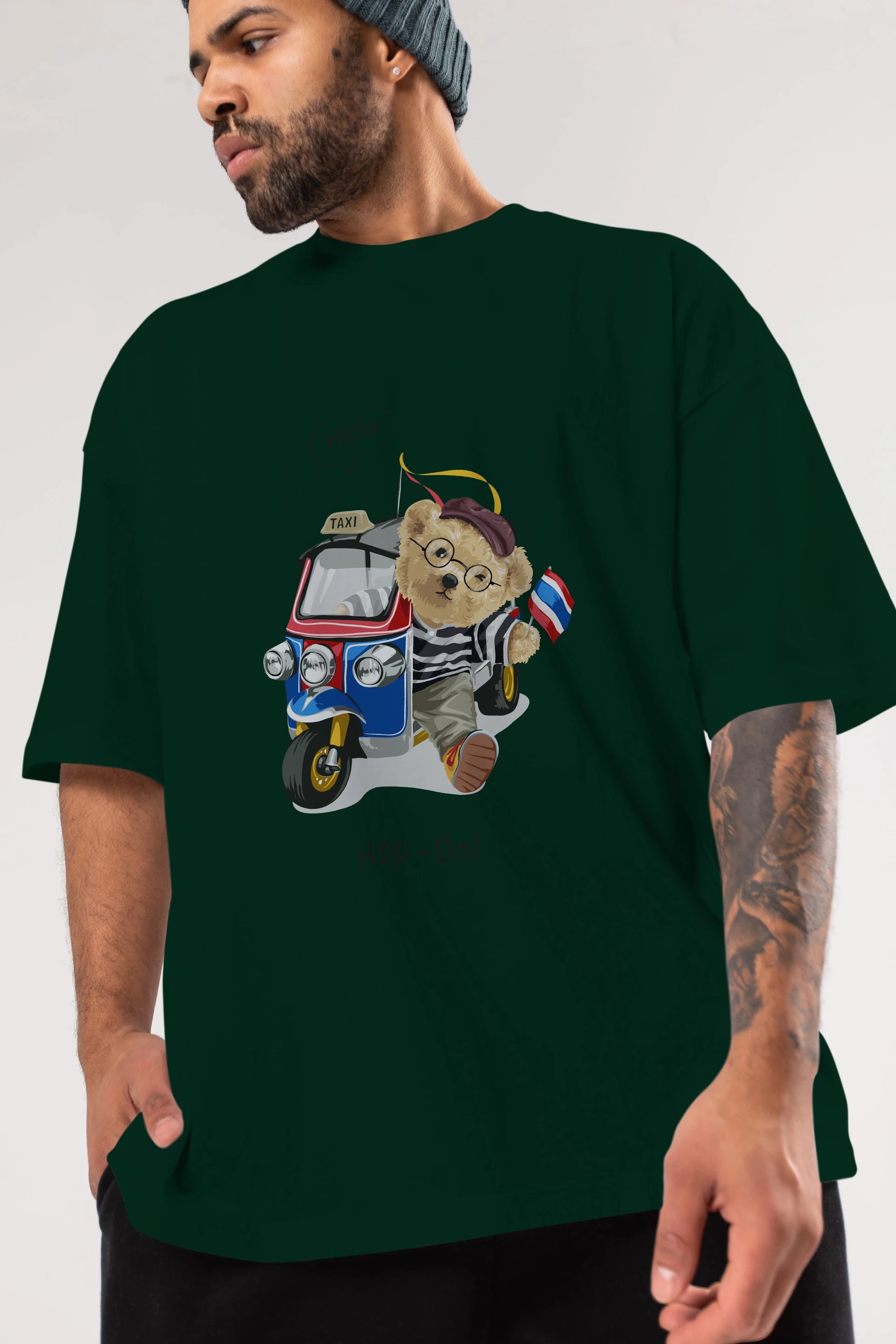 Teddy Bear Hop-On Ön Baskılı Oversize t-shirt Erkek Kadın Unisex %100 Pamuk