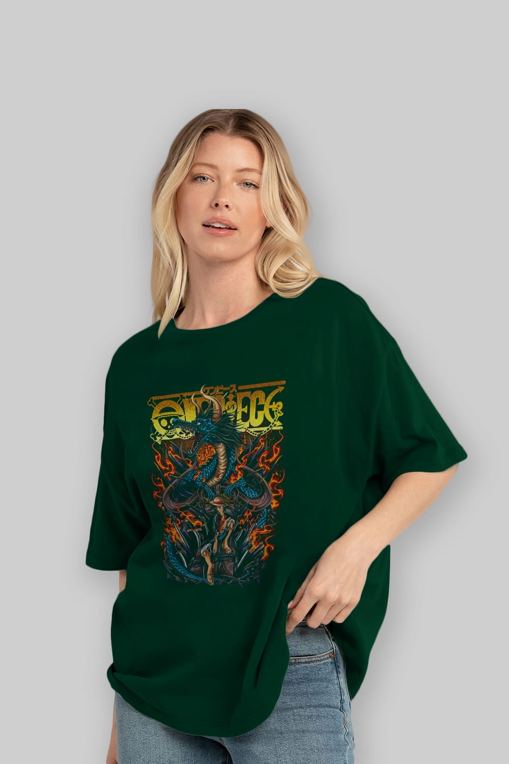 MONKEY D. LUFF-ONE PIECE Anime Ön Baskılı Oversize t-shirt %100 pamuk Erkek Kadın Unisex