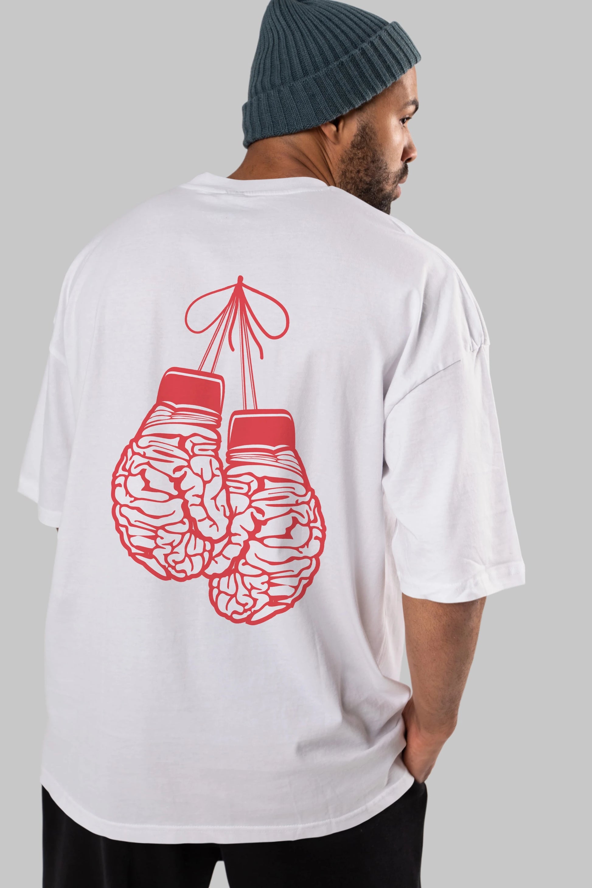 Brain Gloves Arka Baskılı Oversize t-shirt %100 pamuk Erkek Kadın Unisex