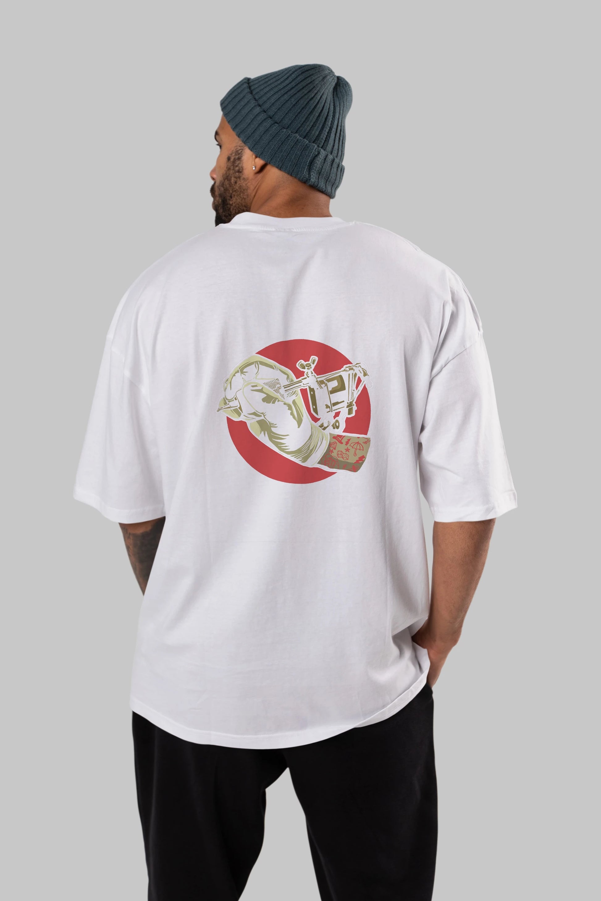 Tattoo Machine ] Arka Baskılı Oversize t-shirt Erkek Kadın Unisex %100 Pamuk