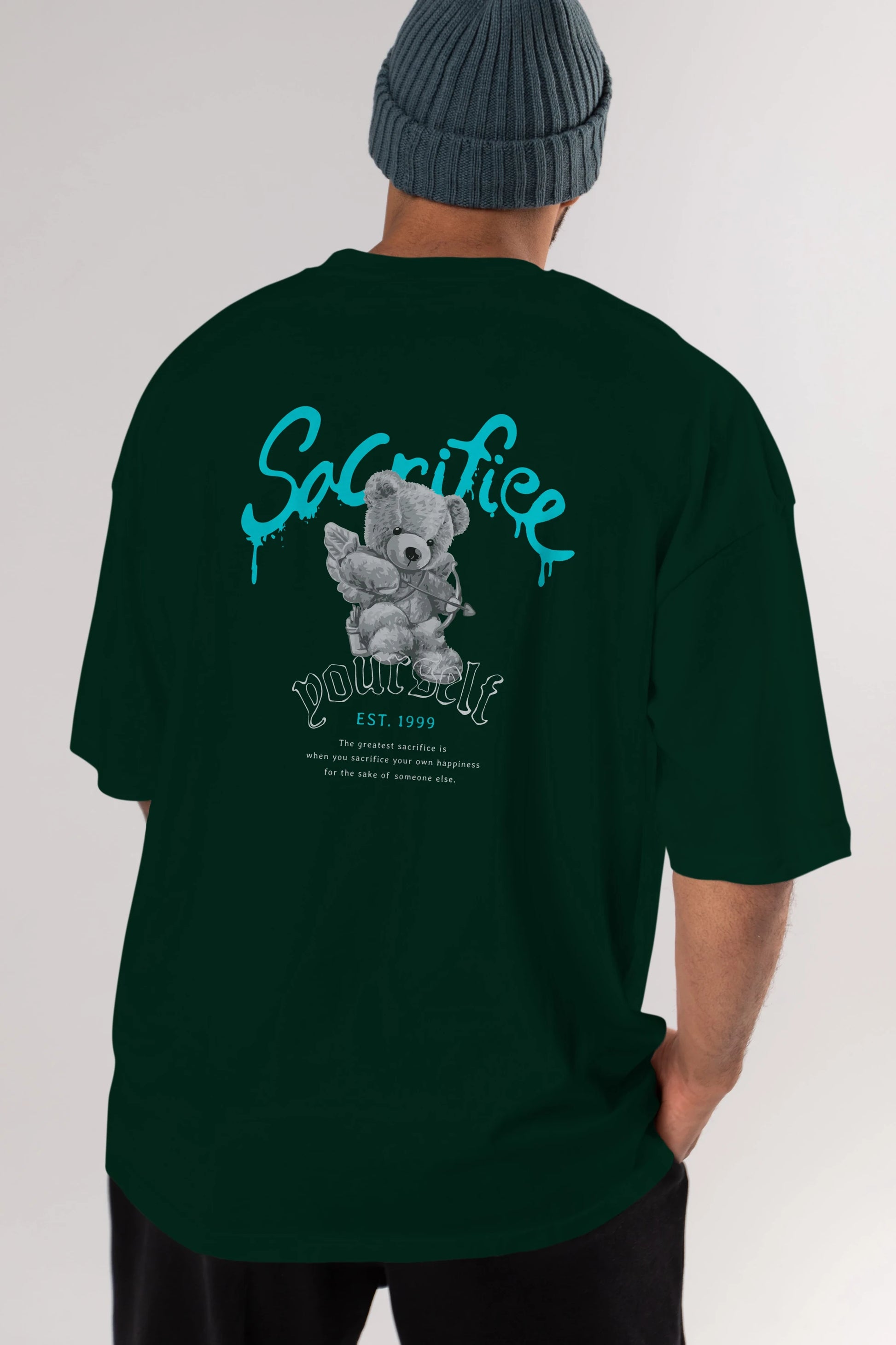Sacrifice Yourself Bear Arka Baskılı Oversize t-shirt Erkek Kadın Unisex