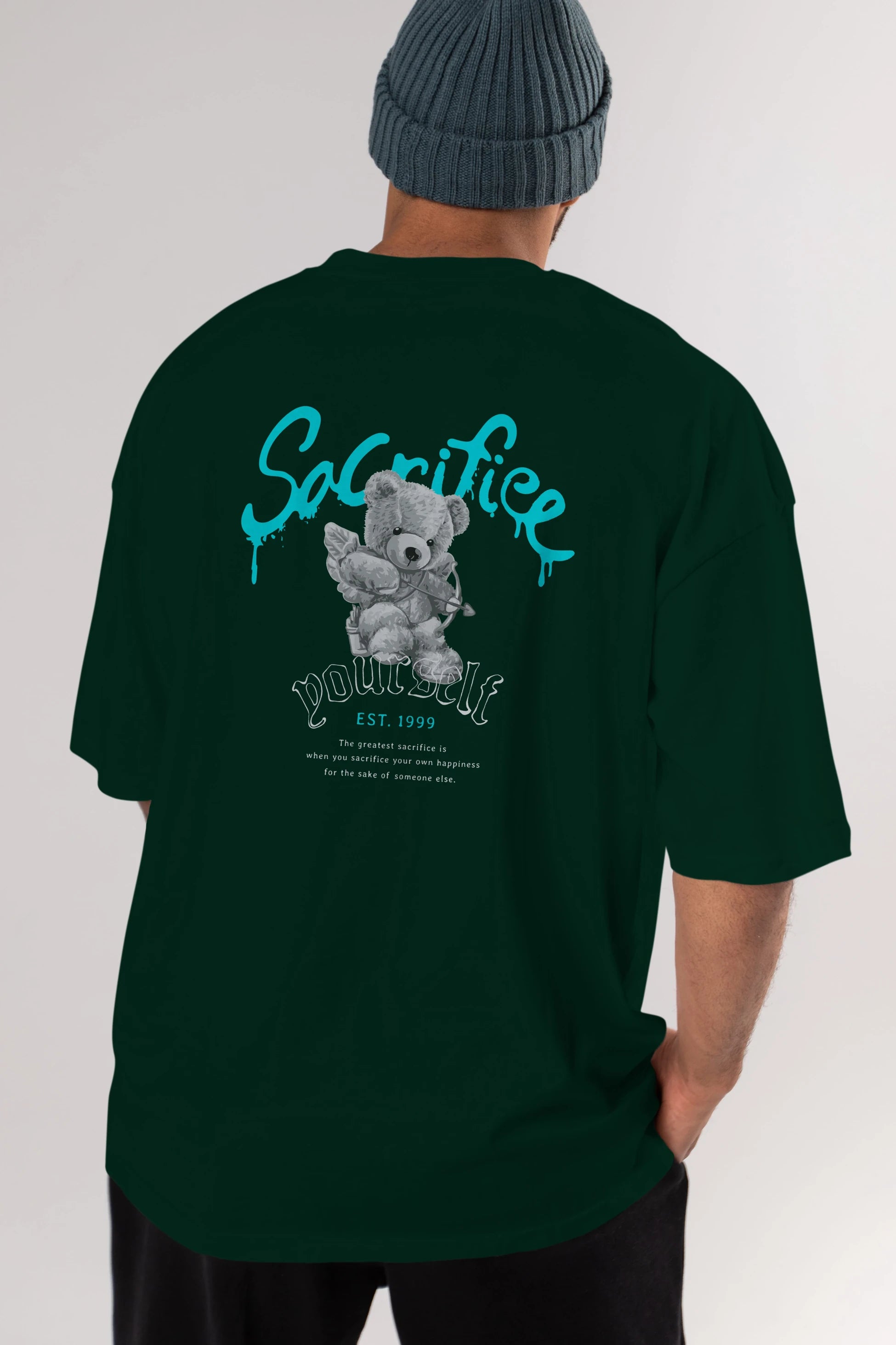 Sacrifice Yourself Bear Arka Baskılı Oversize t-shirt Erkek Kadın Unisex