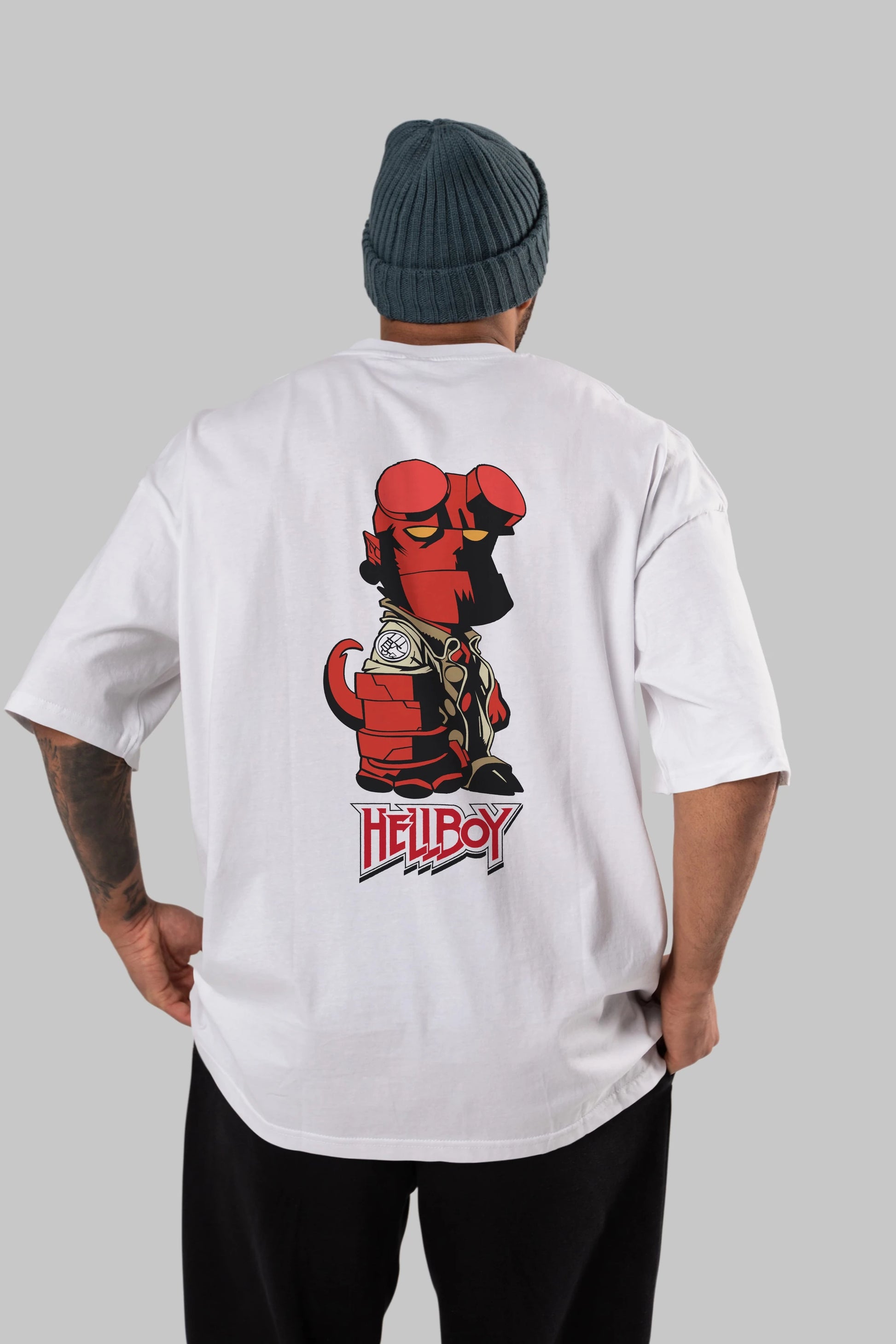 Hellboy (1) Arka Baskılı Oversize t-shirt Erkek Kadın Unisex %100 Pamuk Bisiklet Yaka tişort