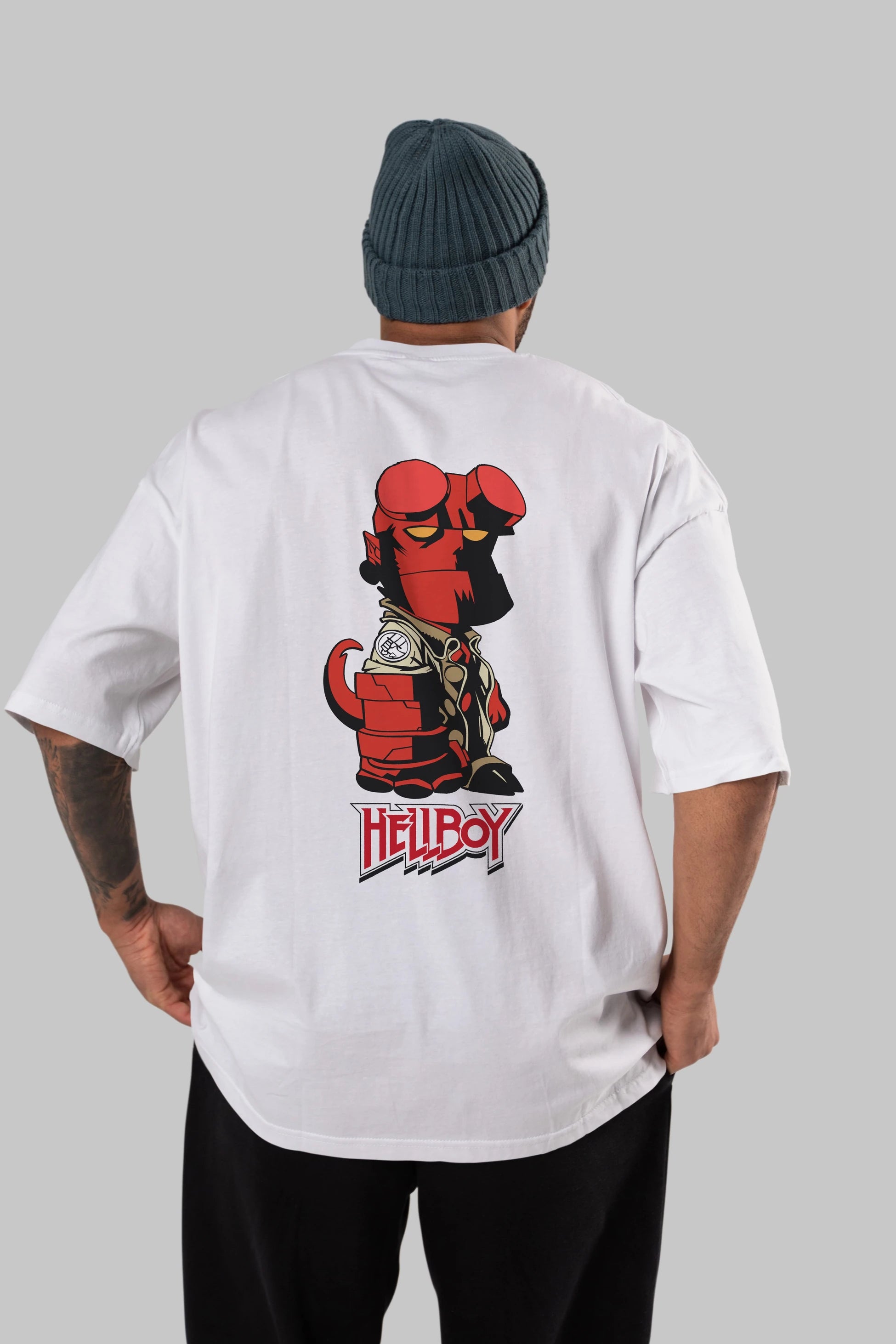Hellboy (1) Arka Baskılı Oversize t-shirt Erkek Kadın Unisex %100 Pamuk Bisiklet Yaka tişort