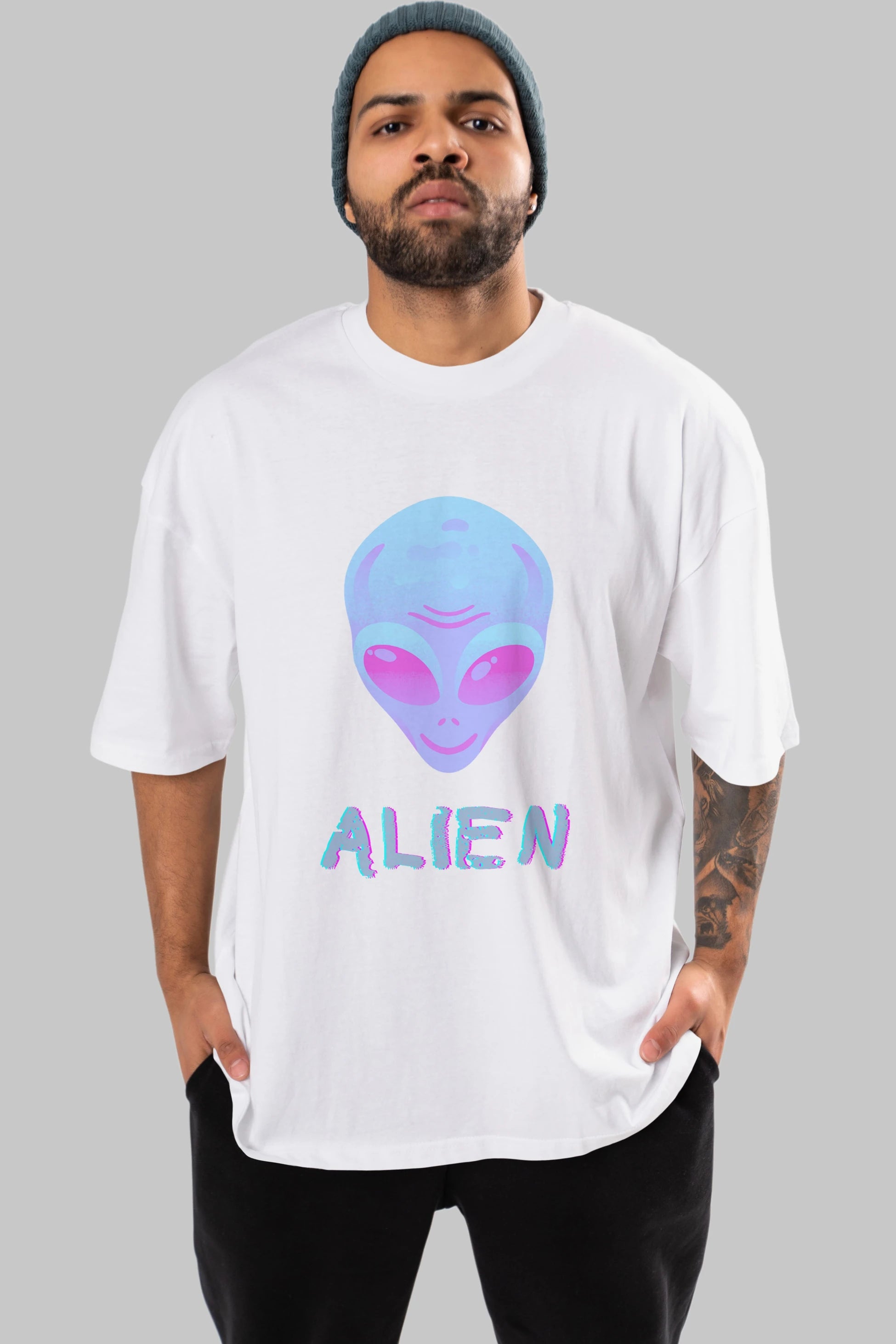 Alien Ön Baskılı Oversize t-shirt Erkek Kadın Unisex