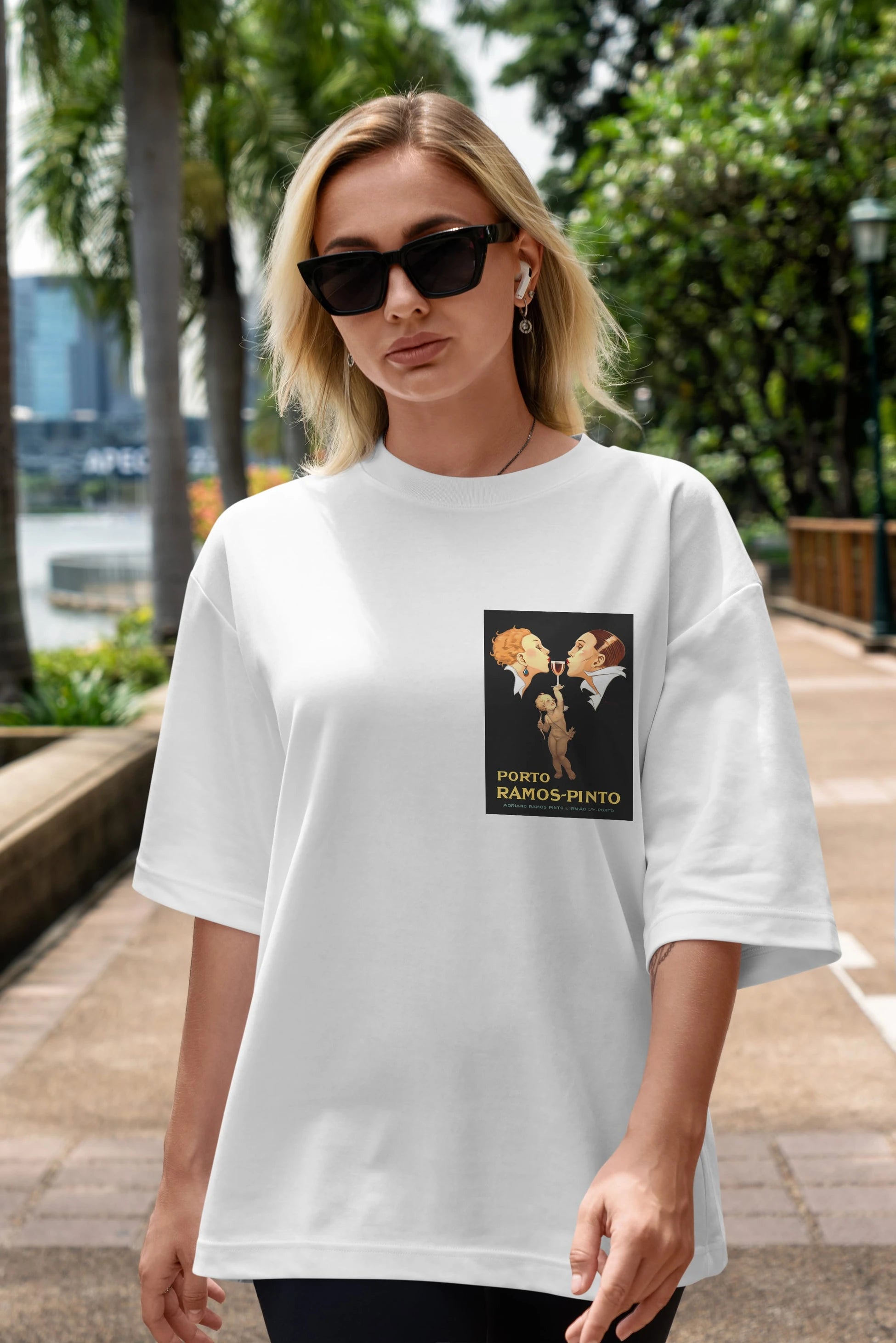 Porto Ramos Pinto Ön Sol Baskılı Oversize t-shirt Erkek Kadın Unisex %100 Pamuk Bisiklet Yaka tişort