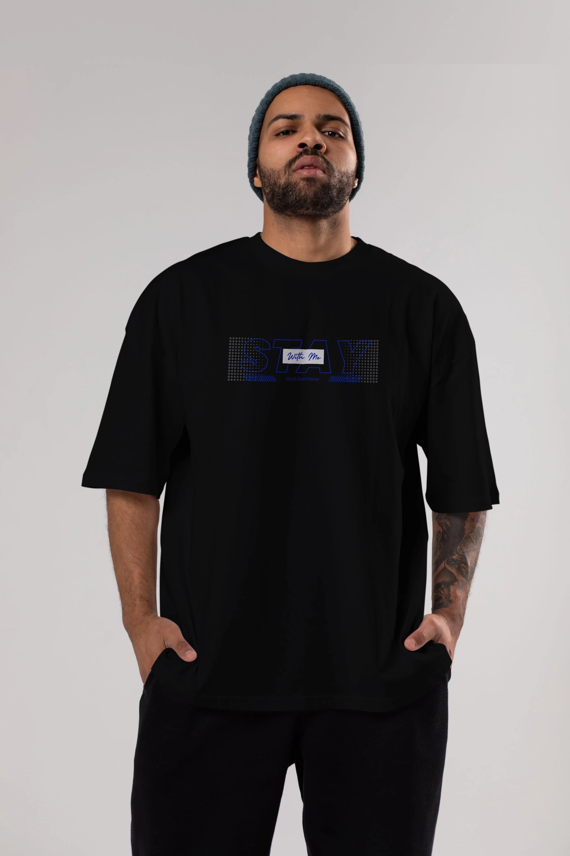 Stay with Me Yazılı Ön Baskılı Oversize t-shirt Erkek Kadın Unisex