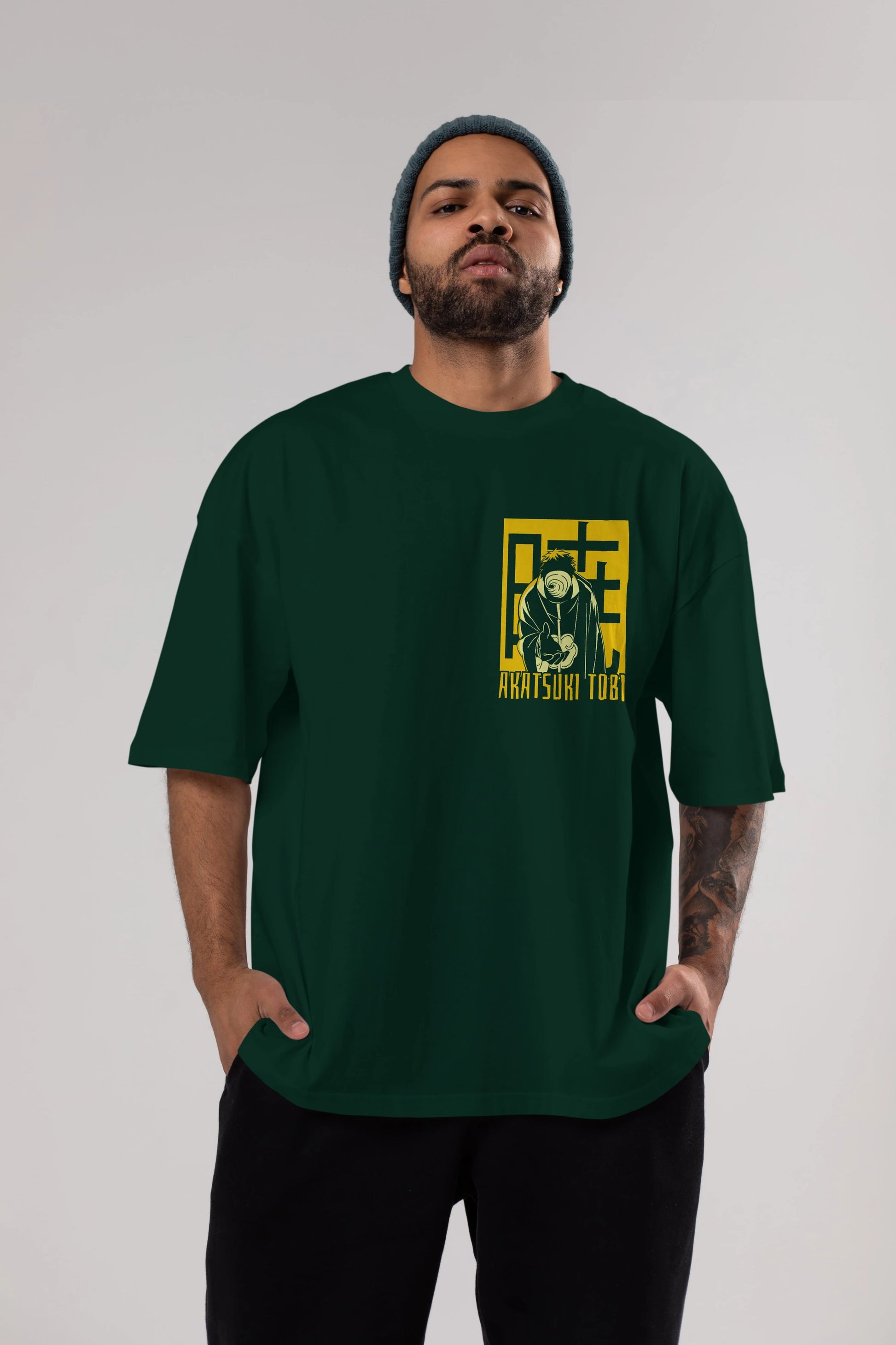 AKATSUKI OBITO NARUTO Ön Sol Baskılı Oversize t-shirt Erkek Kadın Unisex %100 Pamuk Bisiklet Yaka tişort