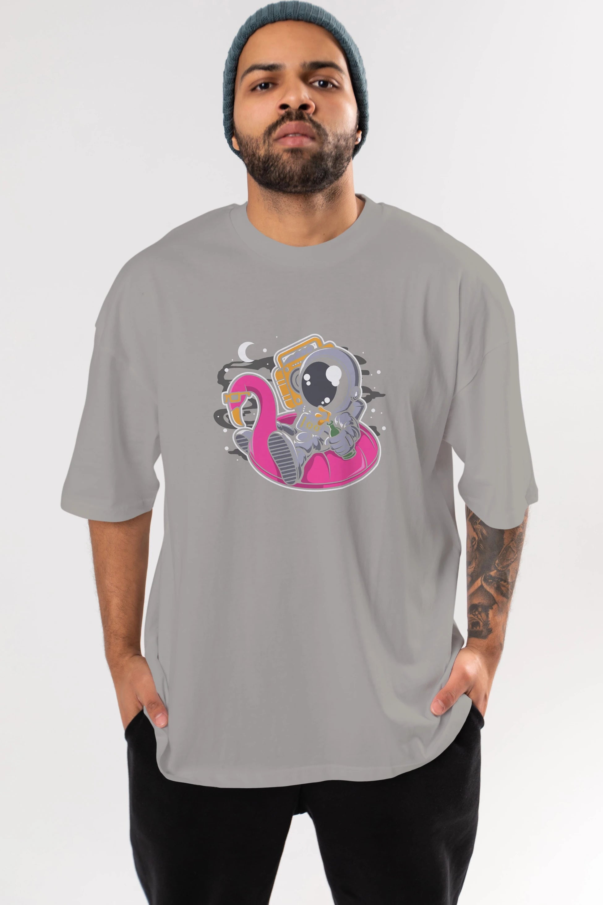 Astronaut Floaties Ballon Ön Baskılı Oversize t-shirt Erkek Kadın Unisex