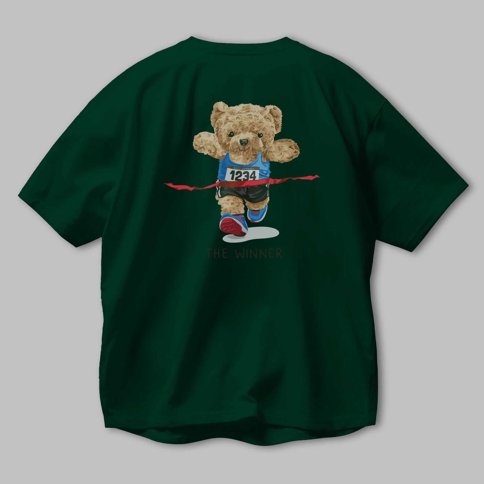 Teddy Bear The Winner Arka Baskılı Oversize t-shirt Erkek Kadın Unisex %100 Pamuk