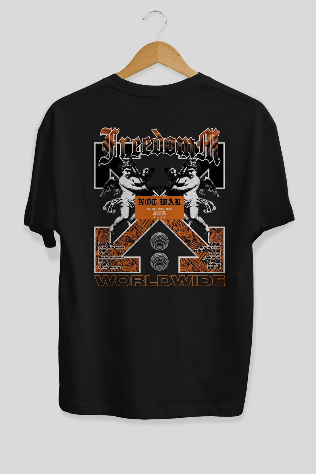 Freedom Worldwide Arka Baskılı Oversize t-shirt Erkek Kadın Unisex