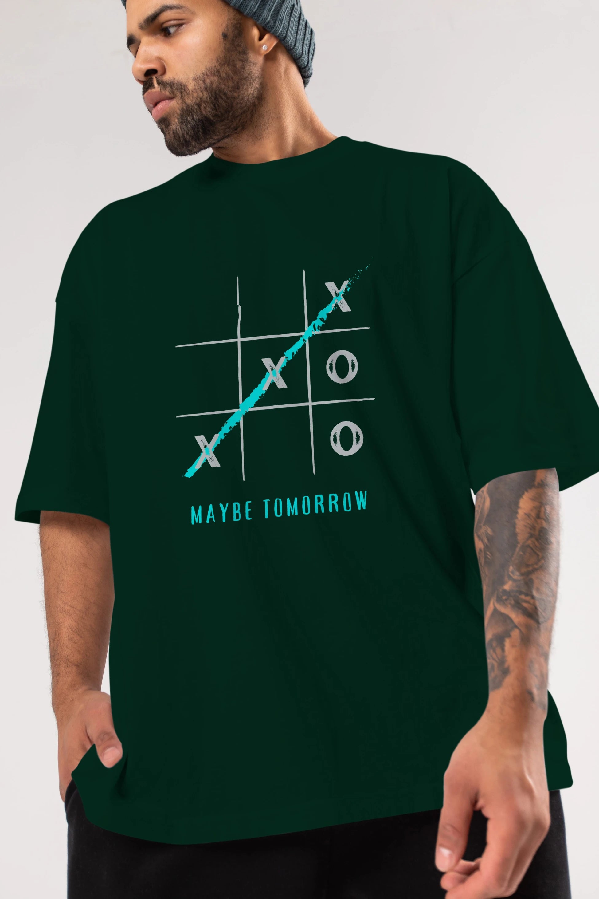 Maybe Tomorrow Yazılı Ön Baskılı Oversize t-shirt Erkek Kadın Unisex