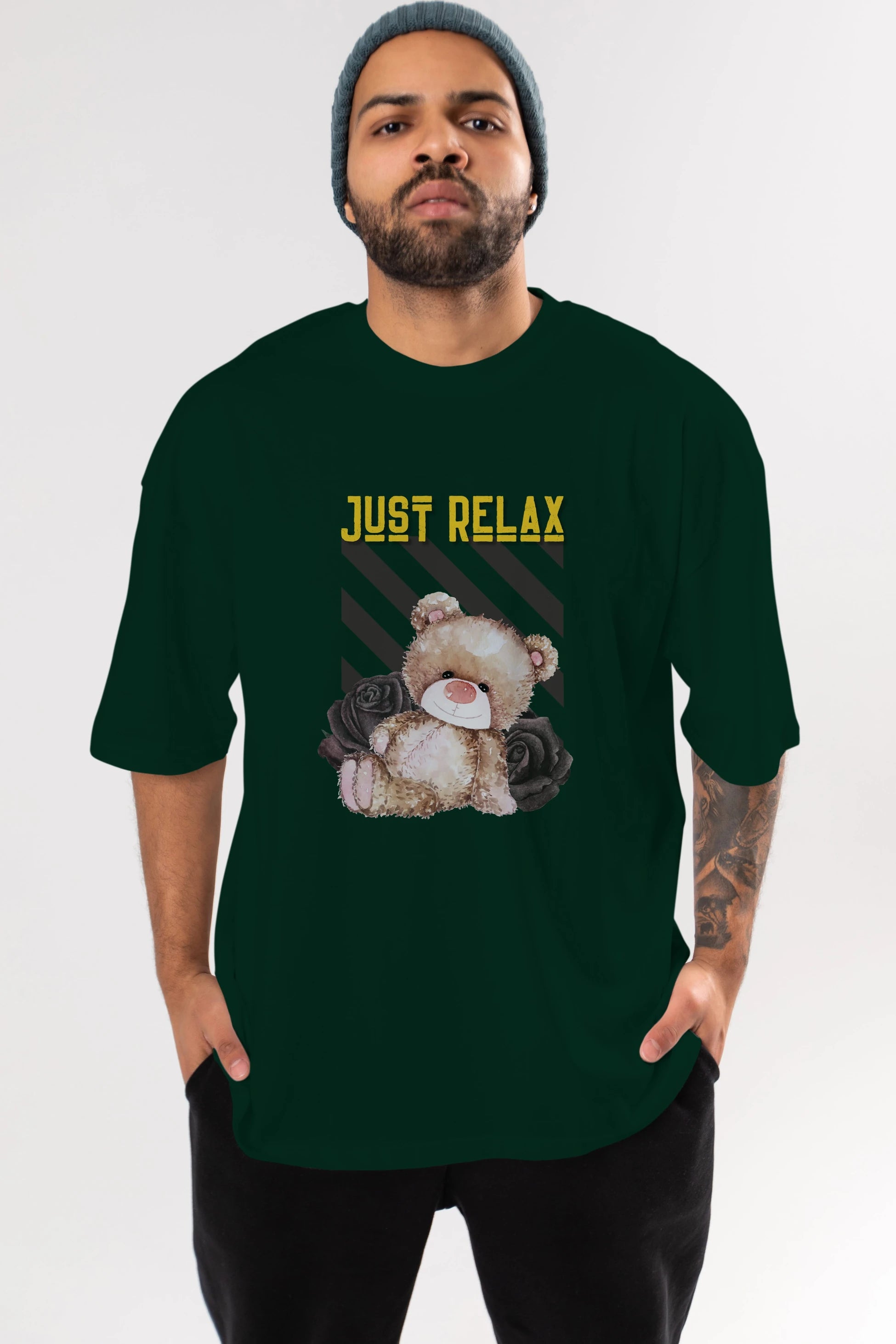 Just Relax Teddy Bear Ön Baskılı Oversize t-shirt Erkek Kadın Unisex