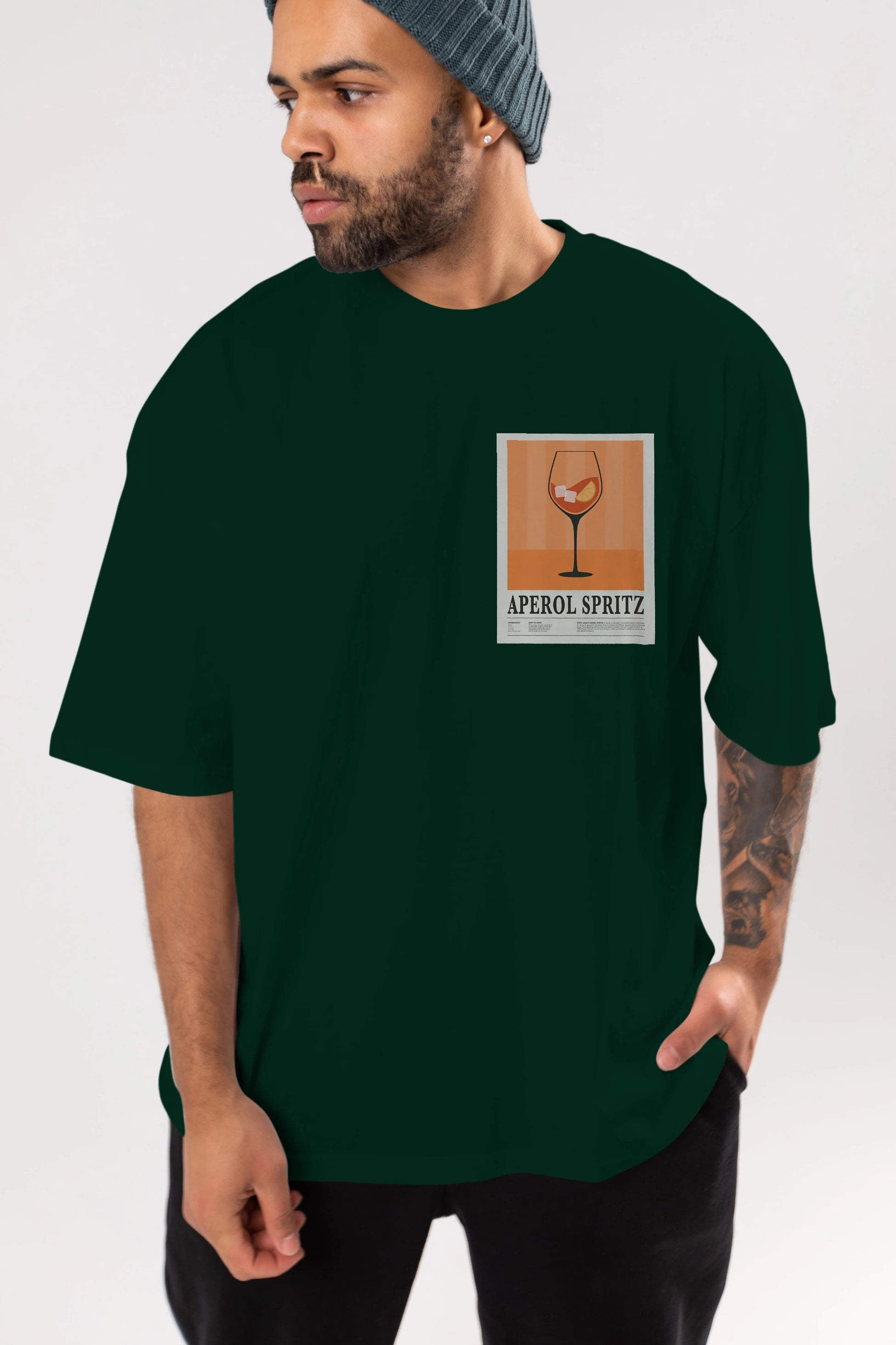 Aperol Spritz 8 Ön Sol Baskılı Oversize t-shirt Erkek Kadın Unisex %100 Pamuk Bisiklet Yaka tişort