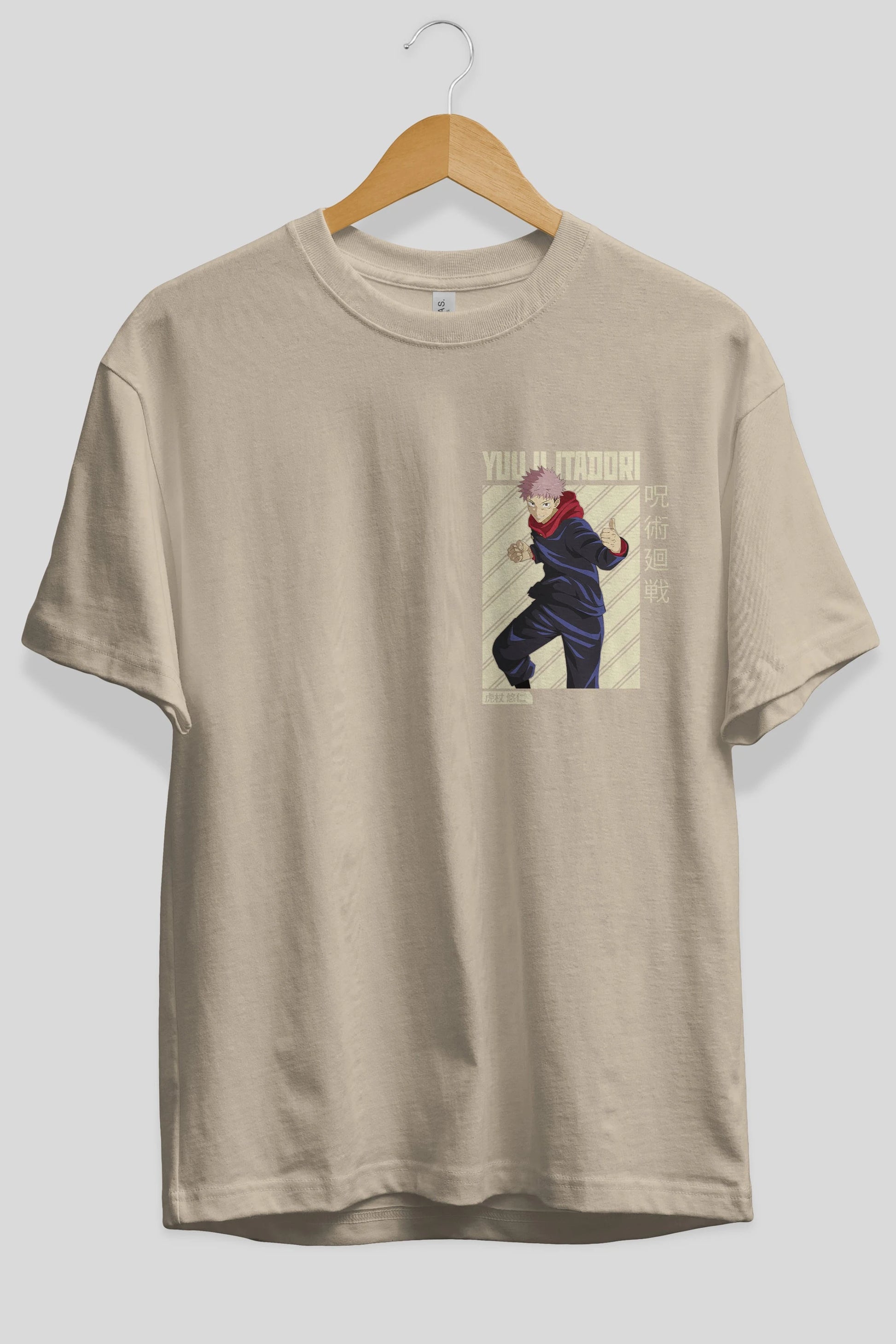 Yuuji Itadori 1 Ön Sol Baskılı Oversize t-shirt Erkek Kadın Unisex %100 Pamuk Bisiklet Yaka tişort