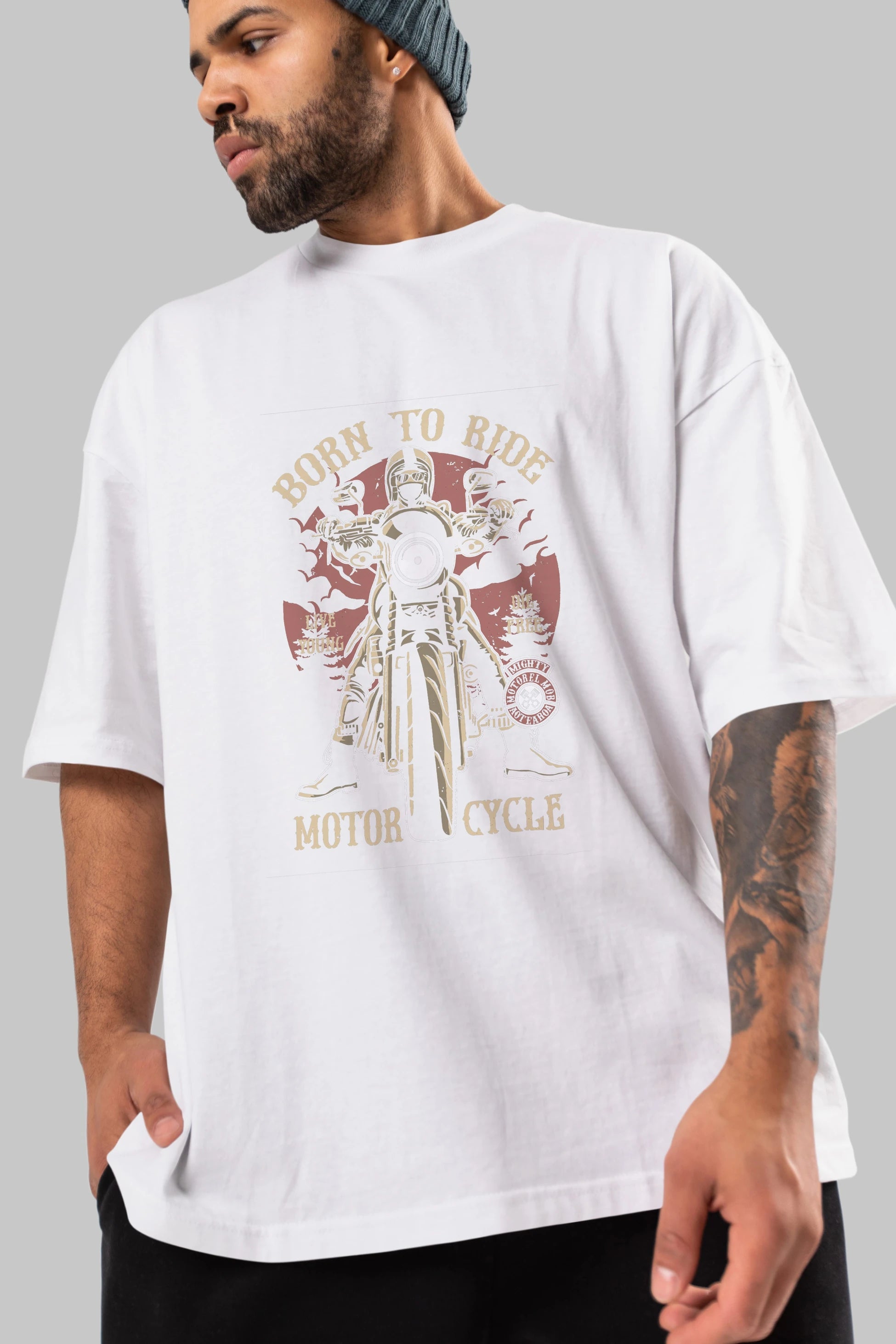 Born To Ride Ön Baskılı Oversize t-shirt Erkek Kadın Unisex %100 Pamuk tişort