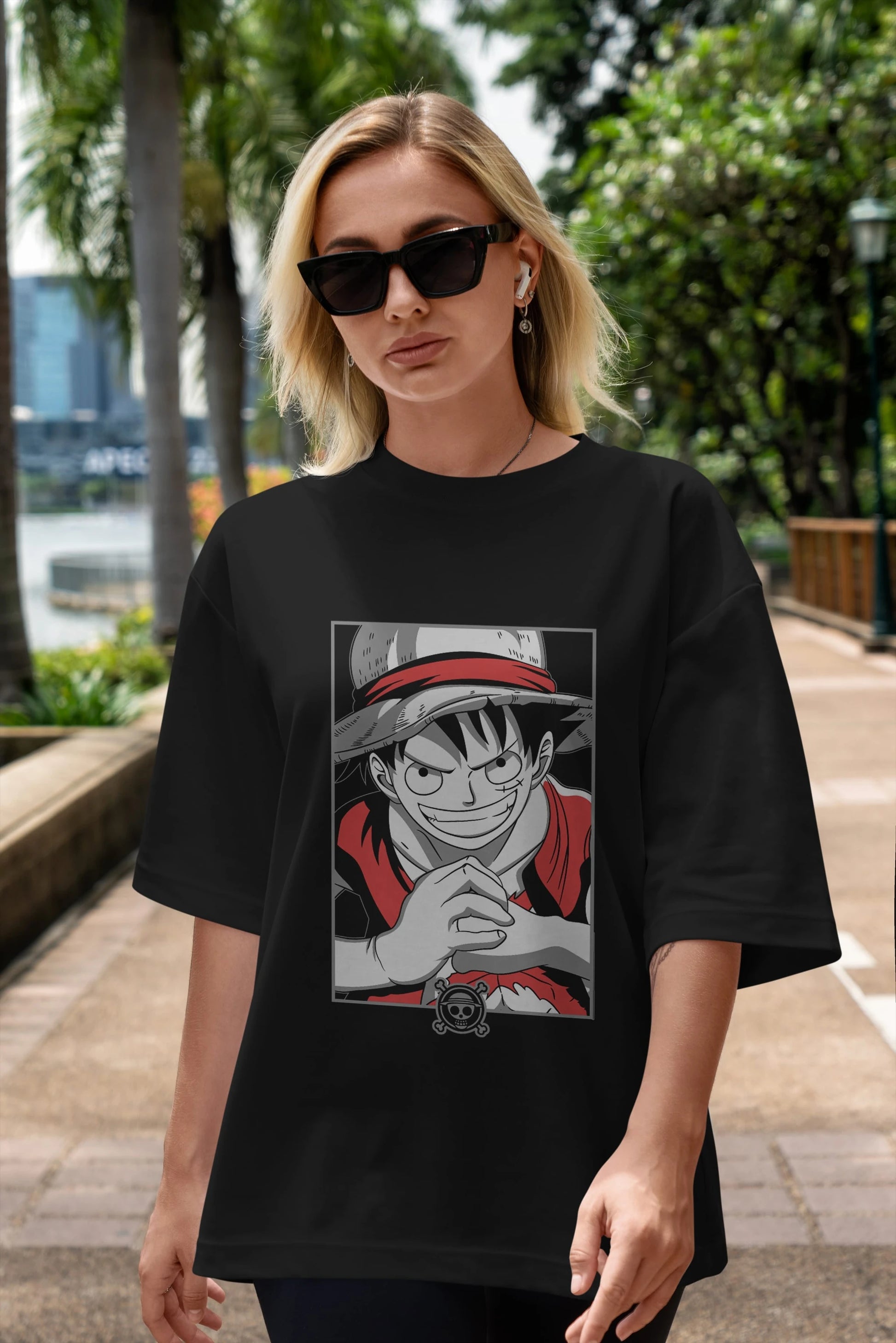 LUFF D. MONKEY OnePiece Anime Ön Baskılı Oversize t-shirt %100 pamuk Erkek Kadın Unisex