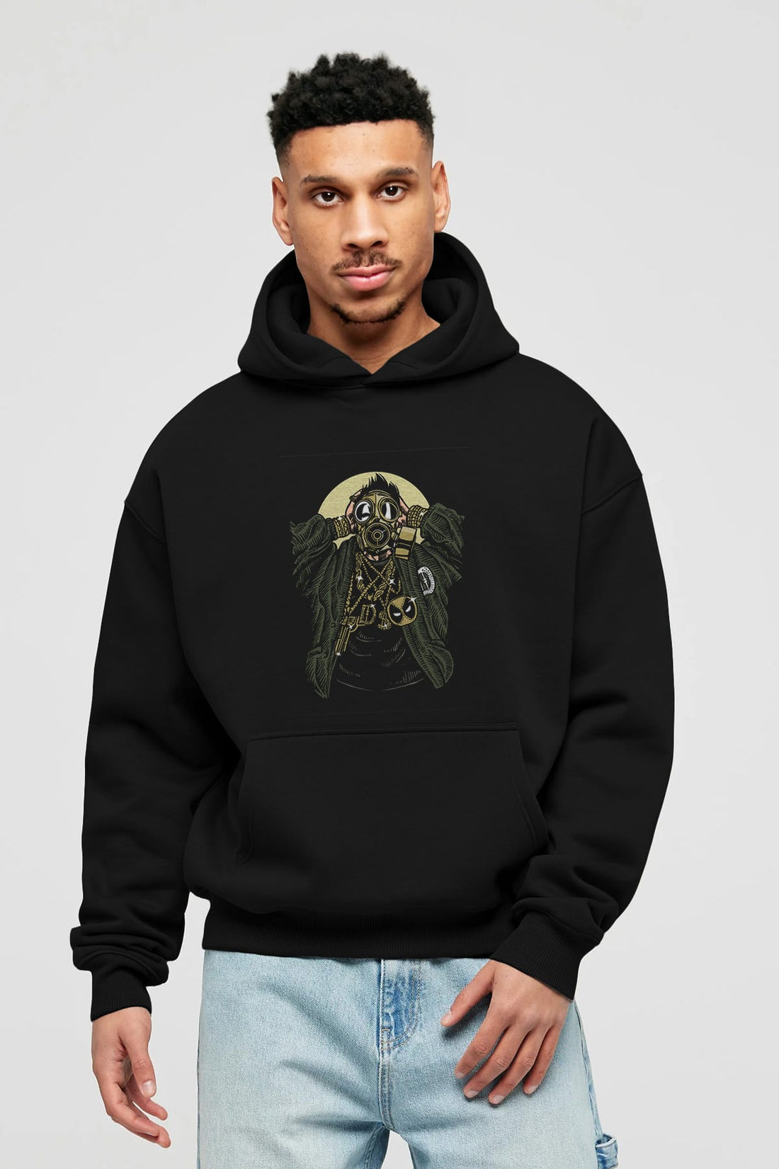 Gasmask Gangsta Ön Baskılı Hoodie Oversize Kapüşonlu Sweatshirt Erkek Kadın Unisex