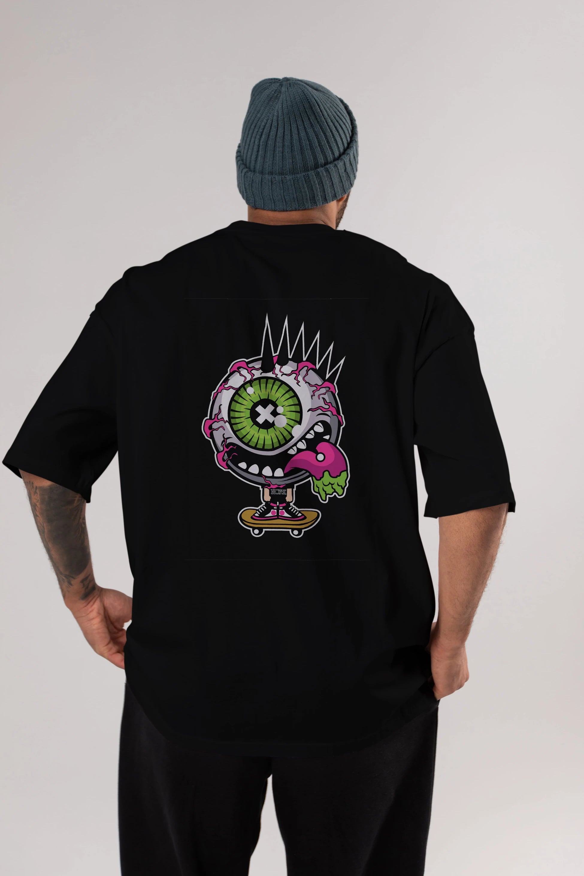 Eye Monster Skater Arka Baskılı Oversize t-shirt Erkek Kadın Unisex %100 Pamuk tişort