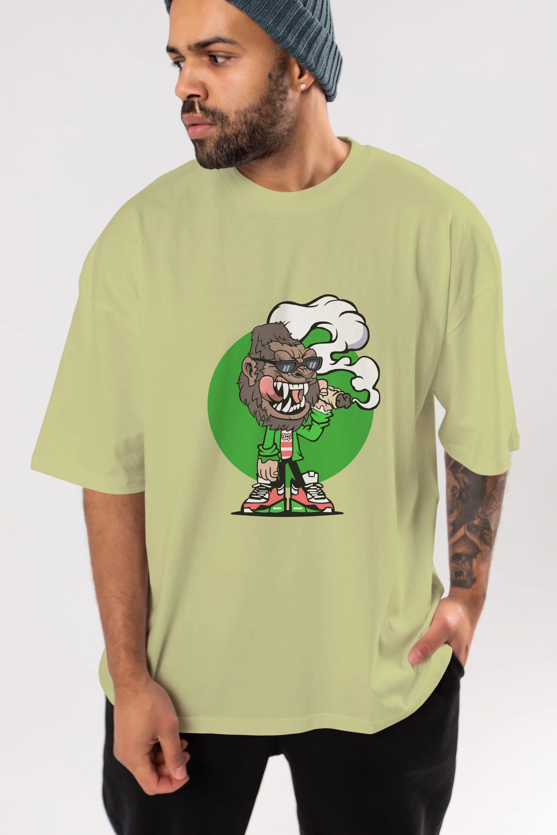 Gorilla Smoker Ön Baskılı Oversize t-shirt Erkek Kadın Unisex %100 Pamuk tişort